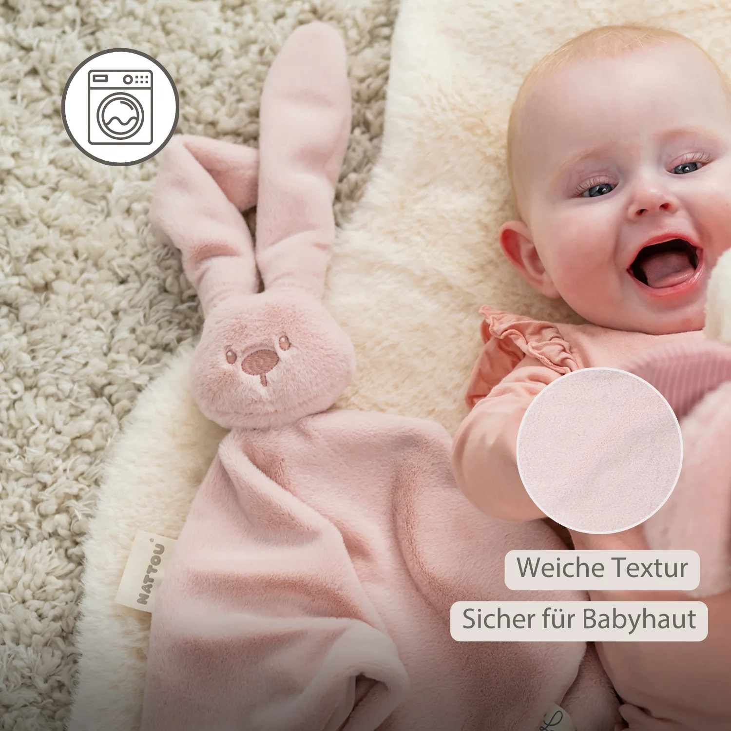Lapidou Baby Comforter - 65 x 40 cm - Doudou Rabbit - Powder Pink - Image 9