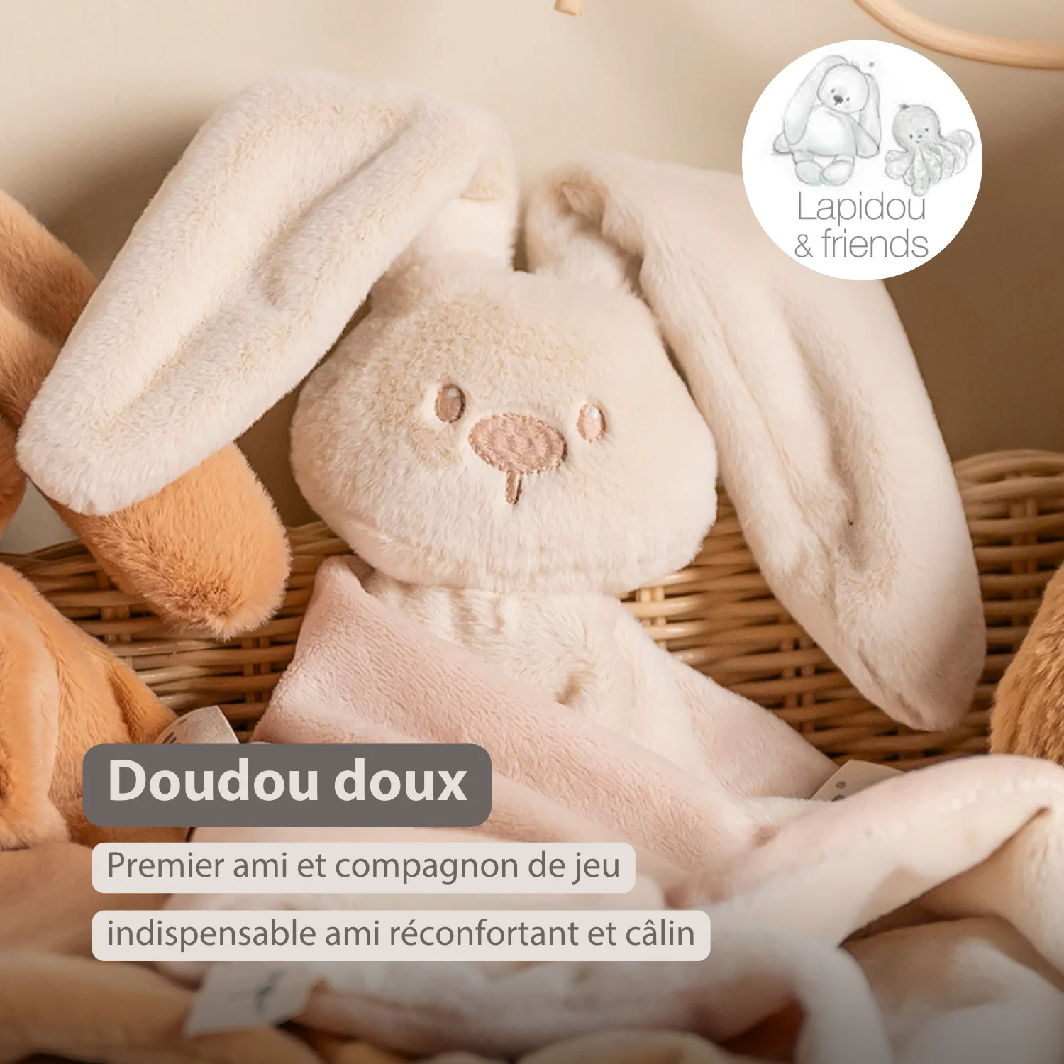 Lapidou Baby Comforter - 65 x 40 cm - Doudou Rabbit - Sand - Image 16