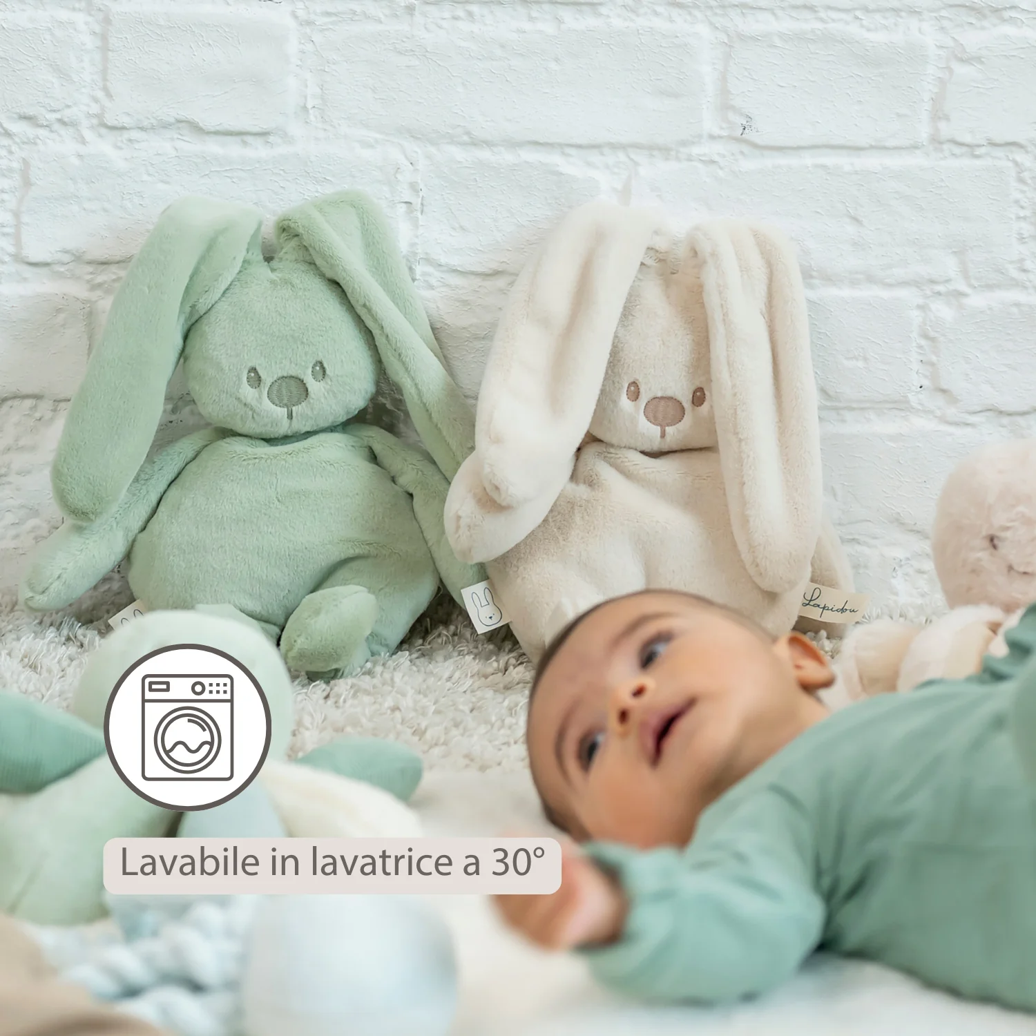Lapidou Cuddly Rabbit - 30 cm - Soft Baby Plush - Linden Green - Image 4