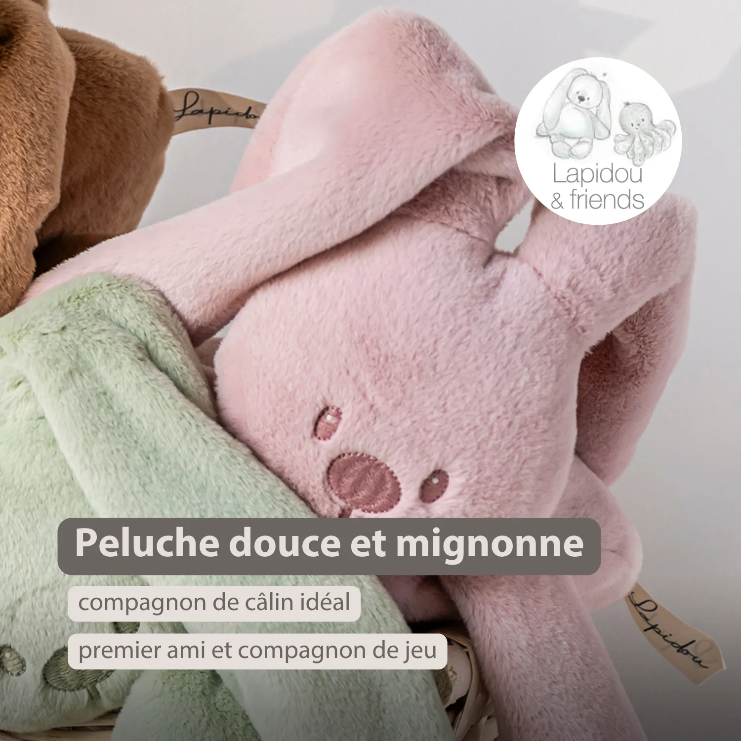 Lapidou Cuddly Rabbit - 30 cm - Soft Baby Plush - Powder Pink - Image 16