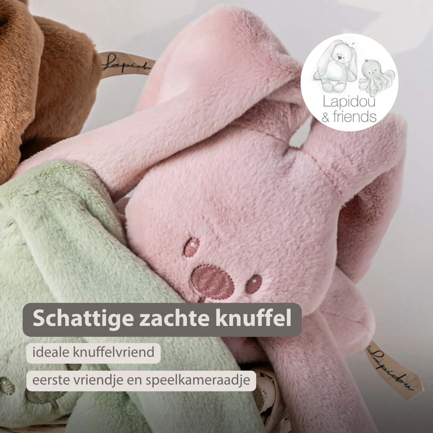 Lapidou Cuddly Rabbit - 30 cm - Soft Baby Plush - Powder Pink - Image 23