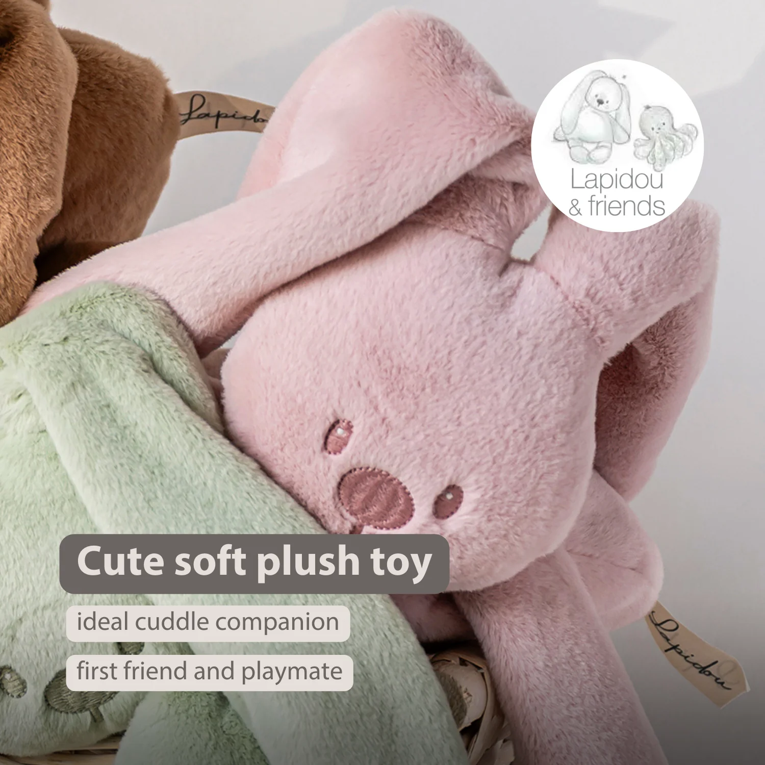 Lapidou Cuddly Rabbit - 30 cm - Soft Baby Plush - Powder Pink - Image 30