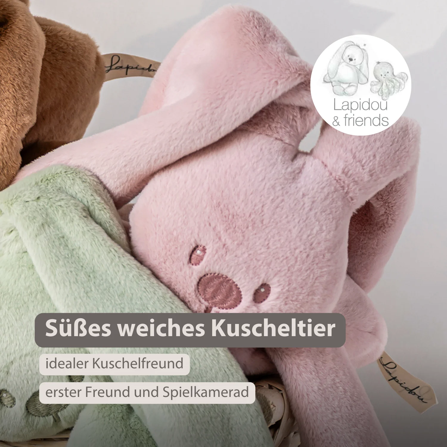 Lapidou Cuddly Rabbit - 30 cm - Soft Baby Plush - Powder Pink - Image 9