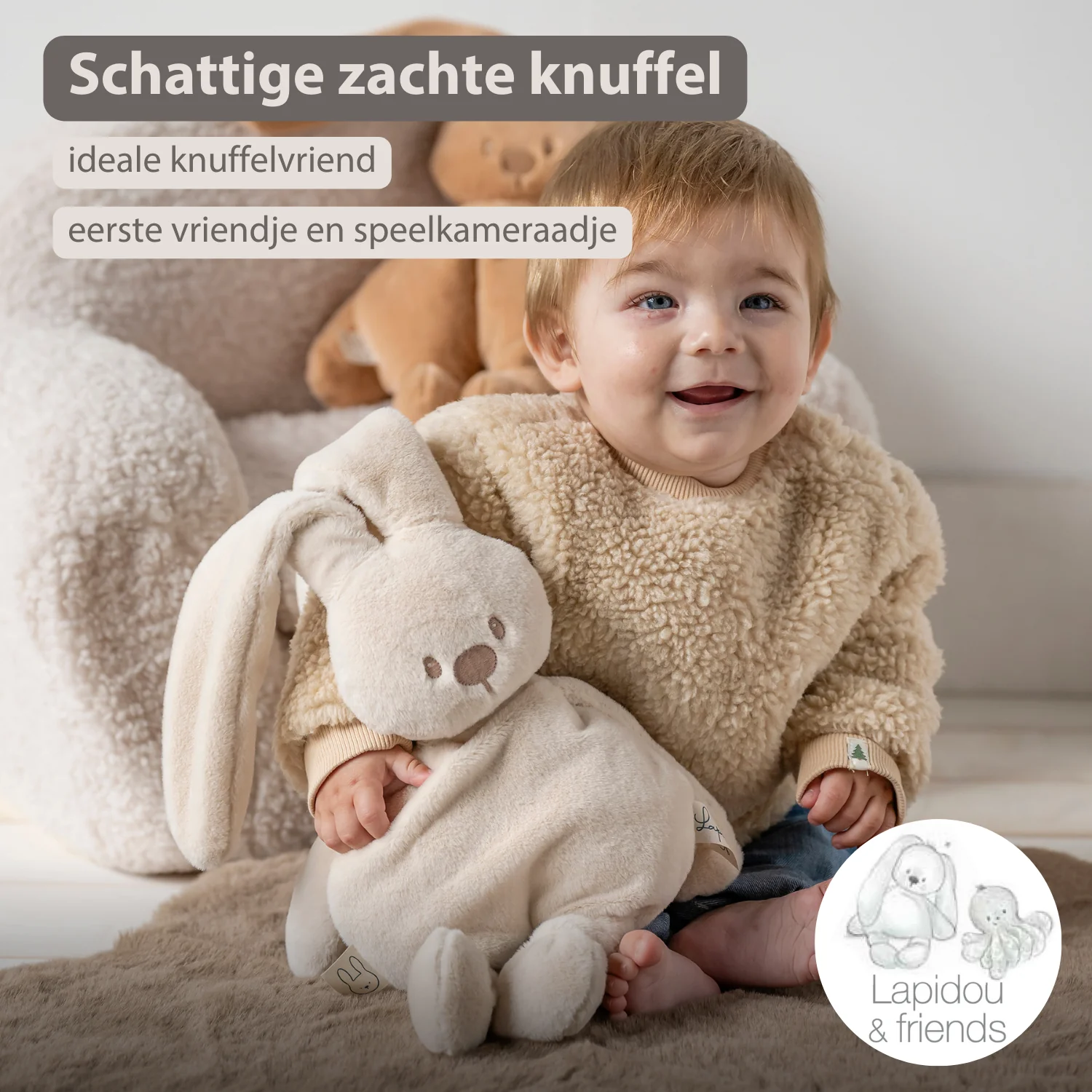Lapidou Cuddly Rabbit - 30 cm - Soft Baby Plush - Sand - Image 23