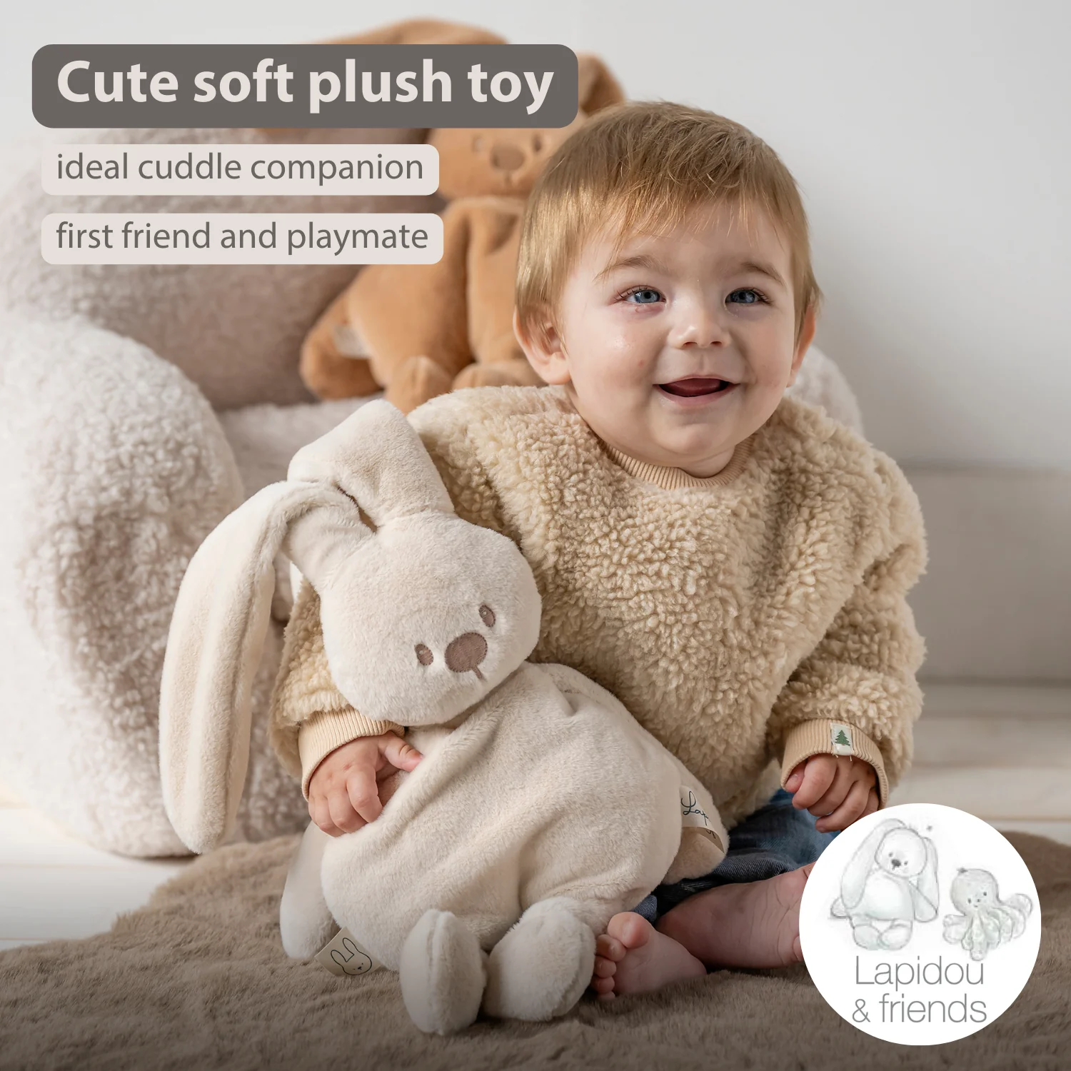 Lapidou Cuddly Rabbit - 30 cm - Soft Baby Plush - Sand - Image 30