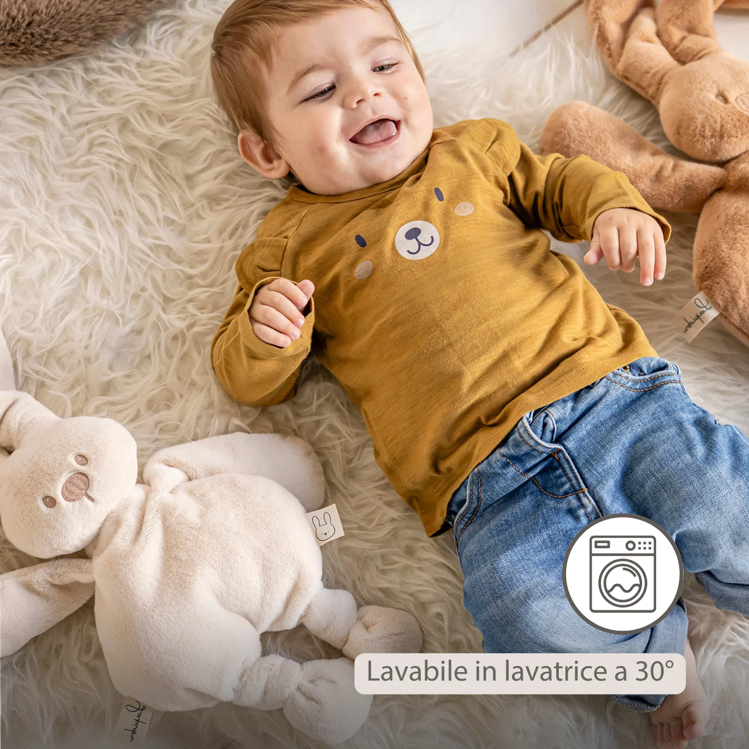Lapidou Cuddly Rabbit - 30 cm - Soft Baby Plush - Sand - Image 4