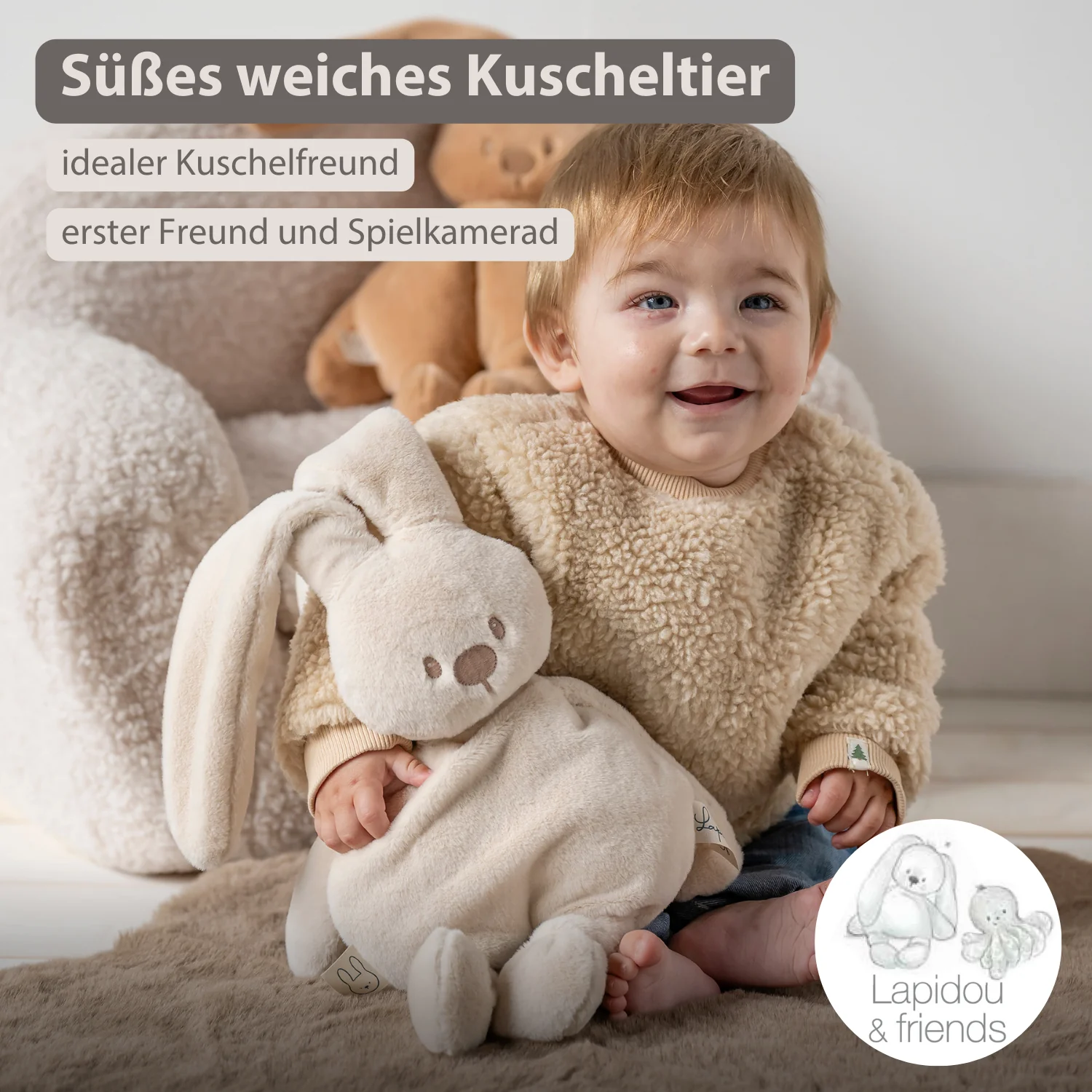 Lapidou Cuddly Rabbit - 30 cm - Soft Baby Plush - Sand - Image 9
