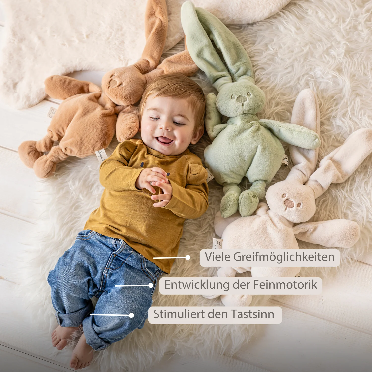 Lapidou Cuddly Rabbit - 30 cm - Soft Baby Plush - Warm Beige - Image 10