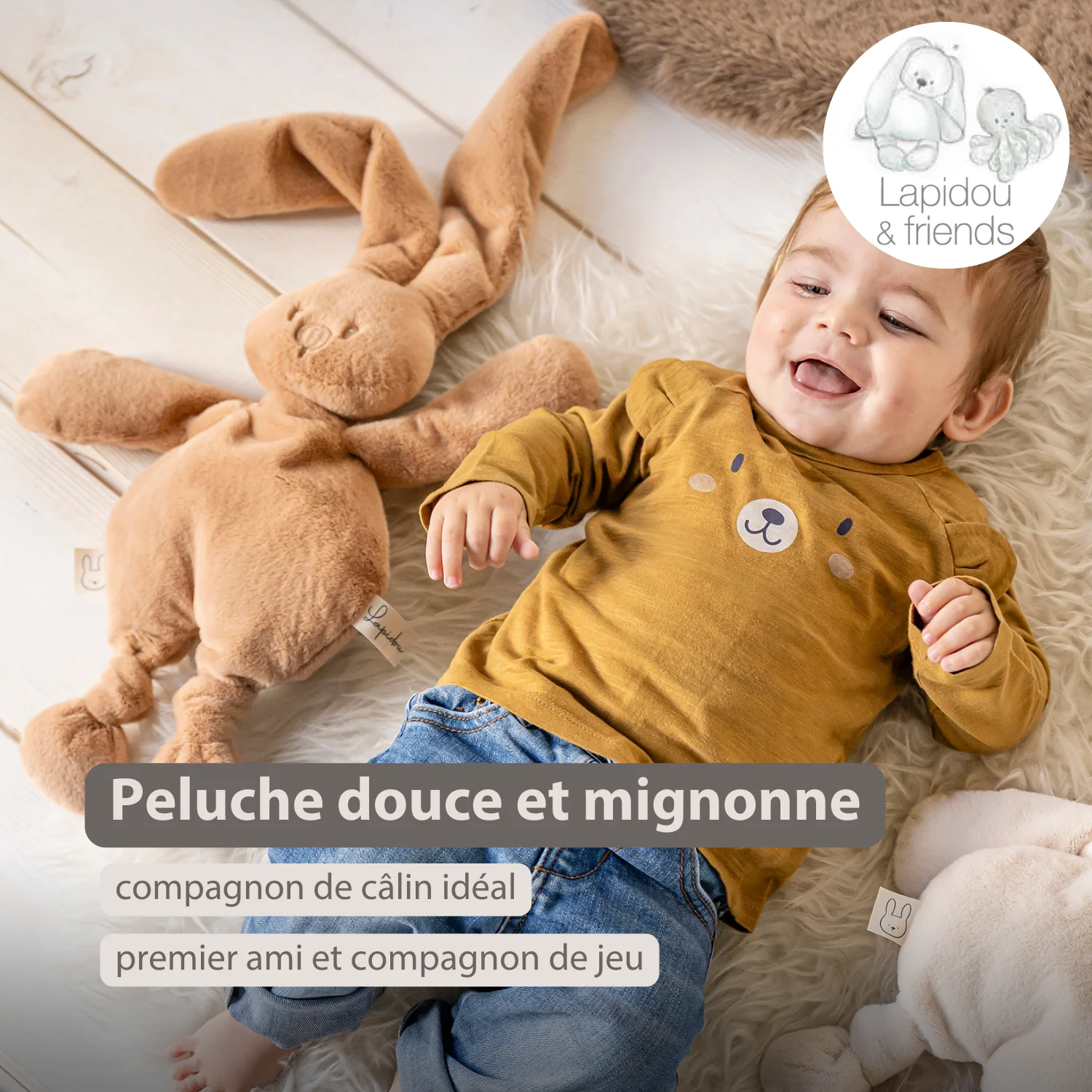 Lapidou Cuddly Rabbit - 30 cm - Soft Baby Plush - Warm Beige - Image 16