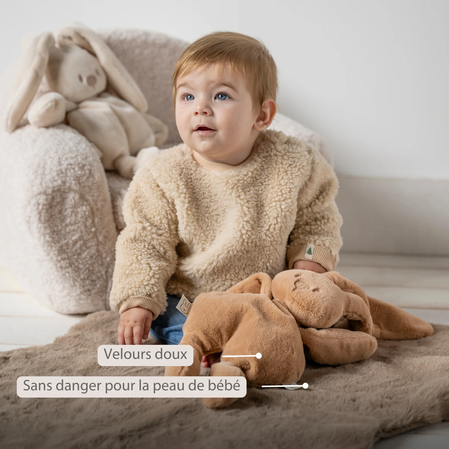 Lapidou Cuddly Rabbit - 30 cm - Soft Baby Plush - Warm Beige - Image 19
