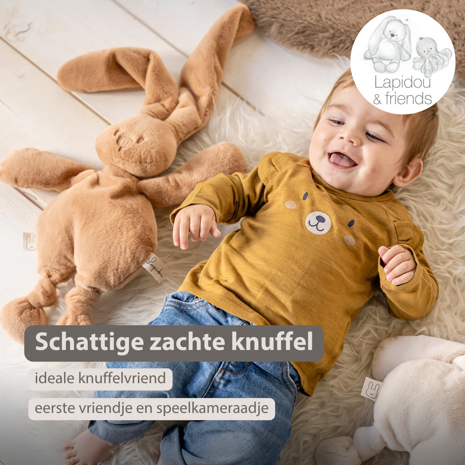 Lapidou Cuddly Rabbit - 30 cm - Soft Baby Plush - Warm Beige - Image 23