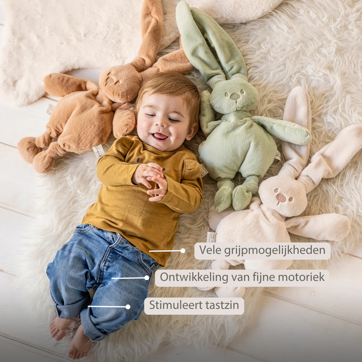 Lapidou Cuddly Rabbit - 30 cm - Soft Baby Plush - Warm Beige - Image 24