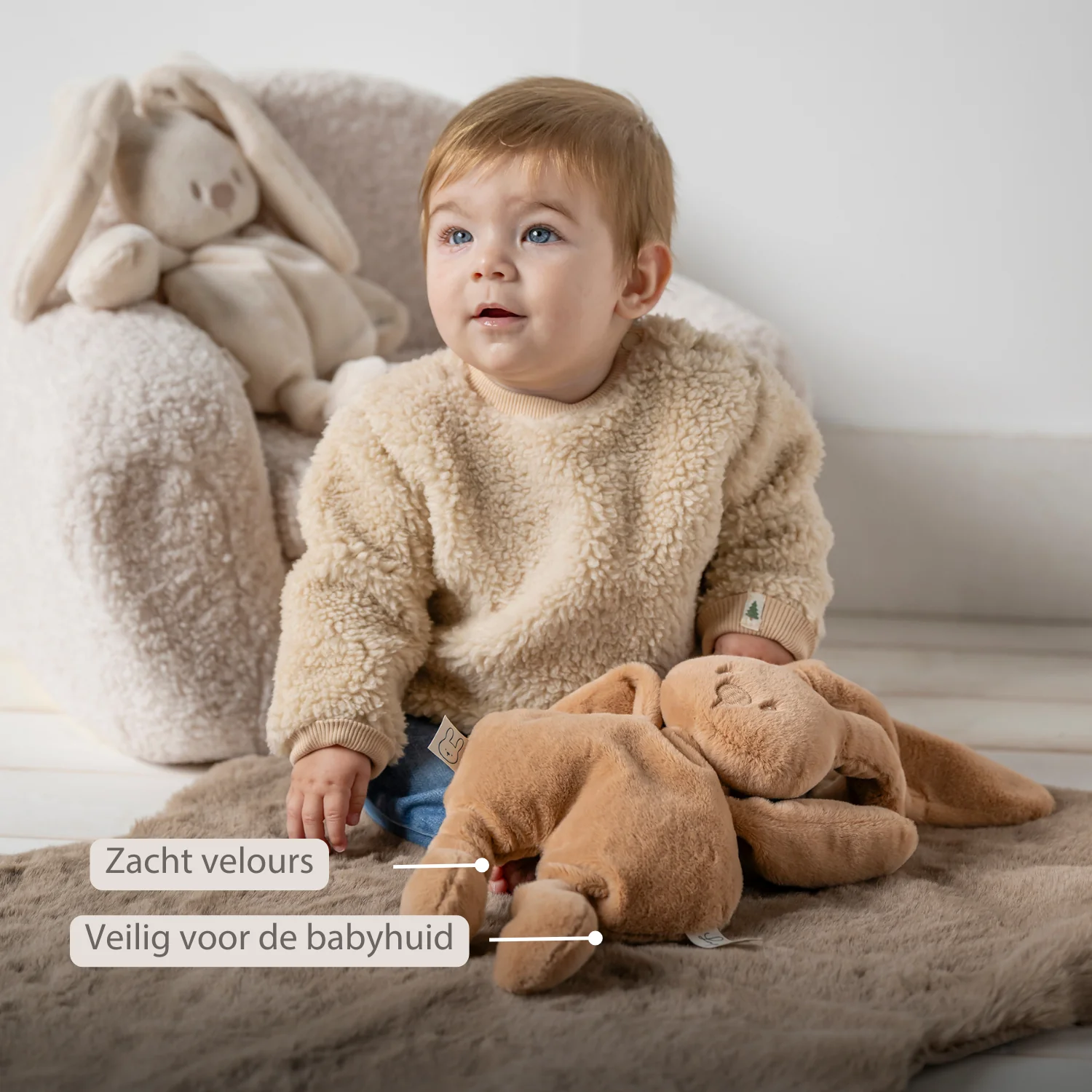 Lapidou Cuddly Rabbit - 30 cm - Soft Baby Plush - Warm Beige - Image 26