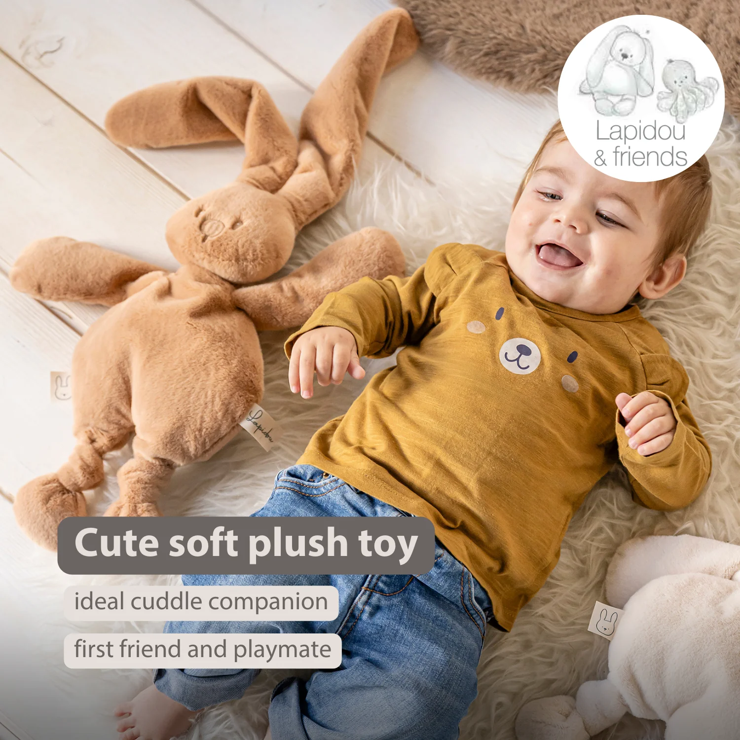 Lapidou Cuddly Rabbit - 30 cm - Soft Baby Plush - Warm Beige - Image 30