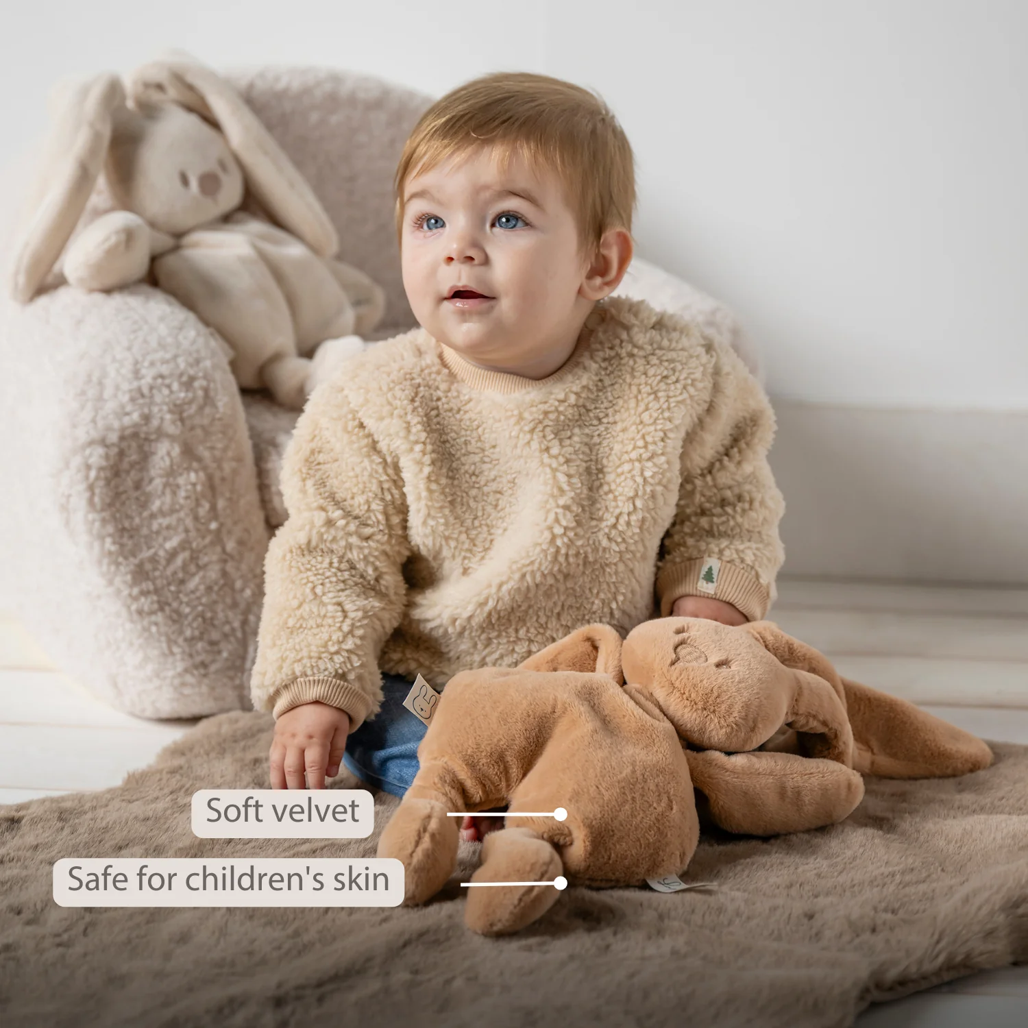 Lapidou Cuddly Rabbit - 30 cm - Soft Baby Plush - Warm Beige - Image 33