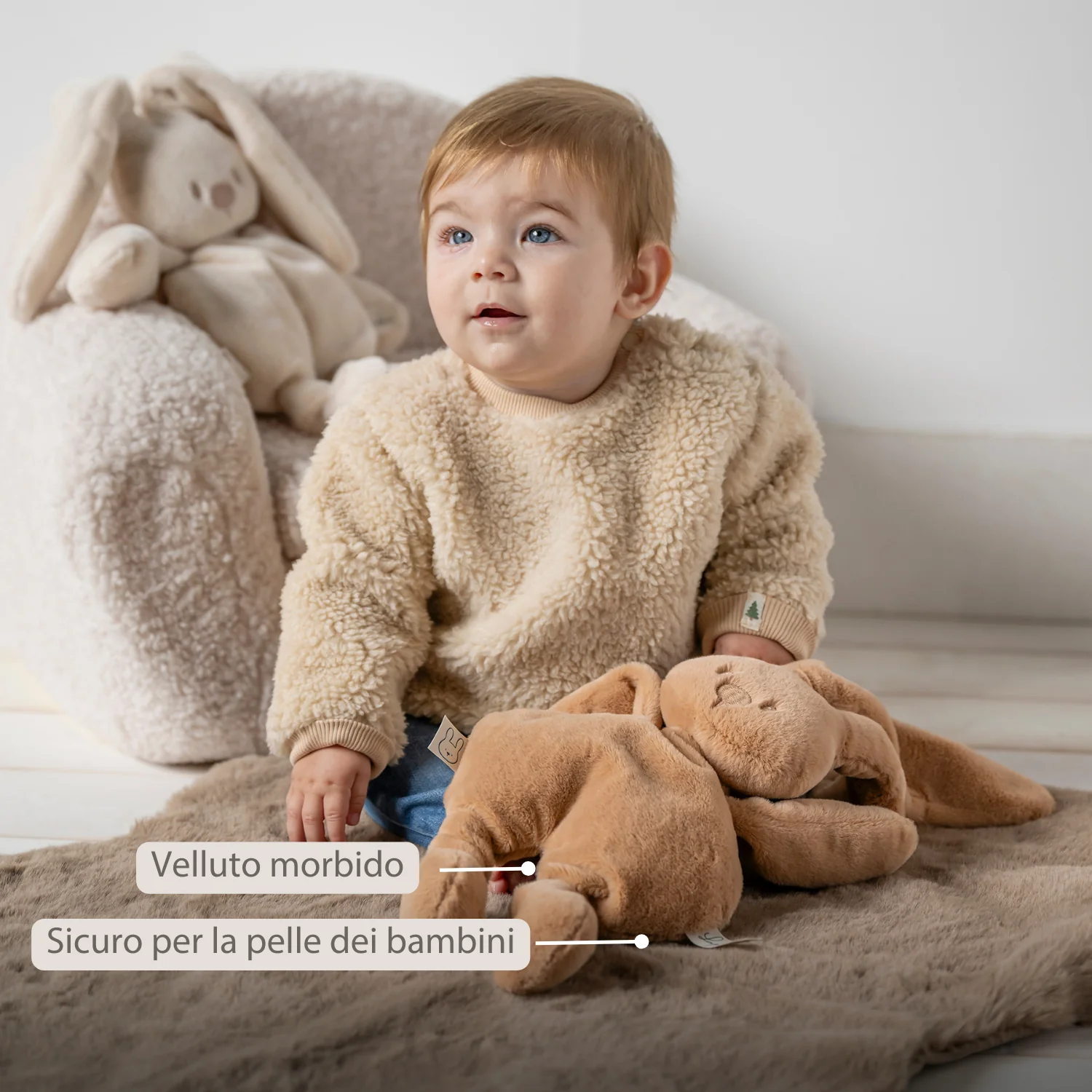 Lapidou Cuddly Rabbit - 30 cm - Soft Baby Plush - Warm Beige - Image 5