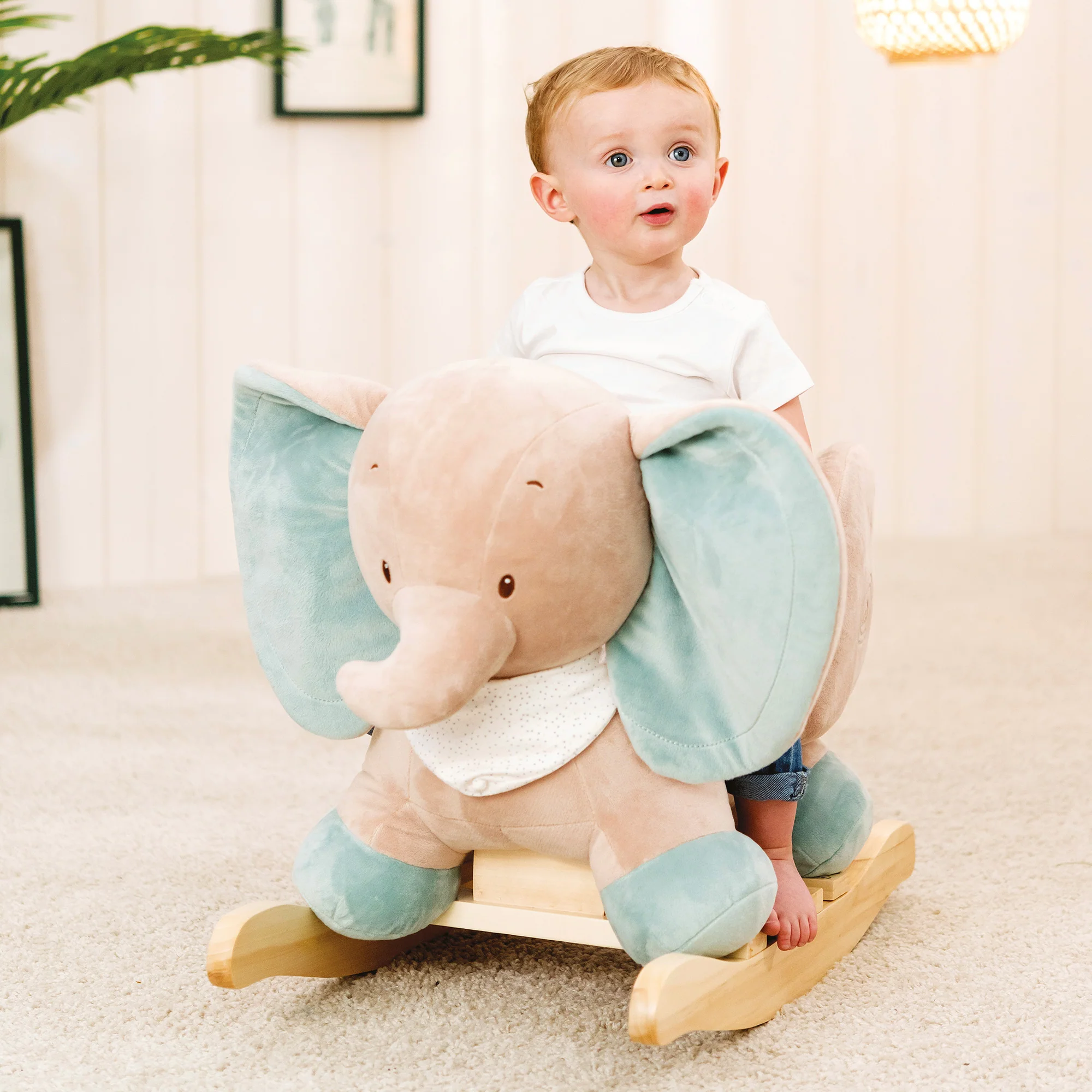 Nattou Axel Elephant Rocking Animal - Plush Rocking Horse for Toddlers - 63 x 33 x 45 cm - Green/Beige - Image 2