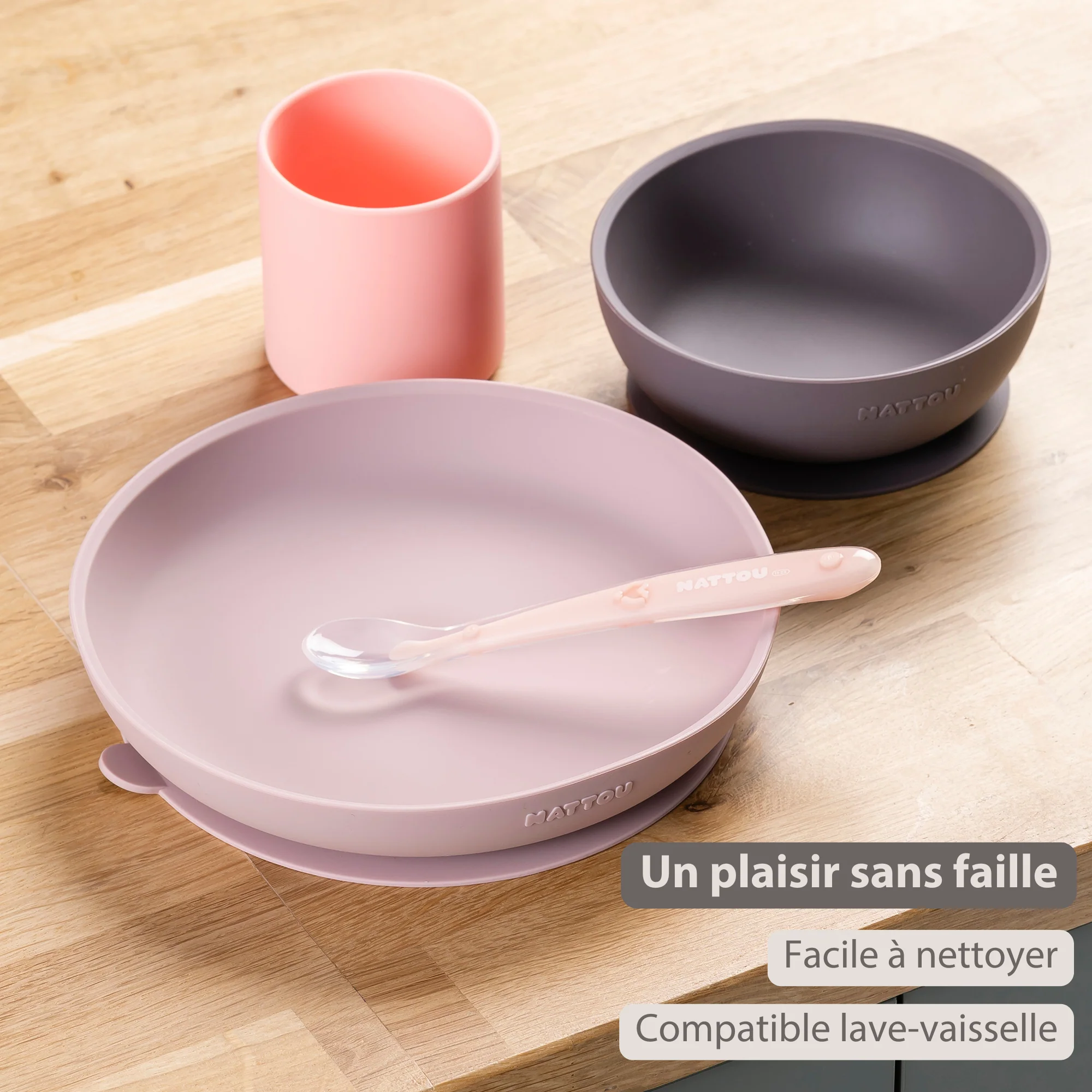 Silicone children’s tableware – 4-piece baby tableware – Pink and Aubergine - Image 17