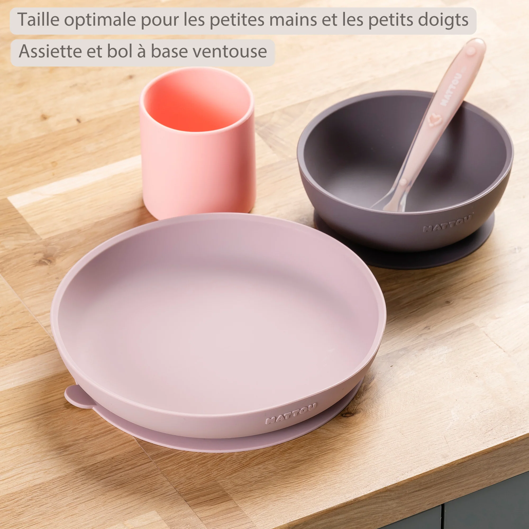 Silicone children’s tableware – 4-piece baby tableware – Pink and Aubergine - Image 18