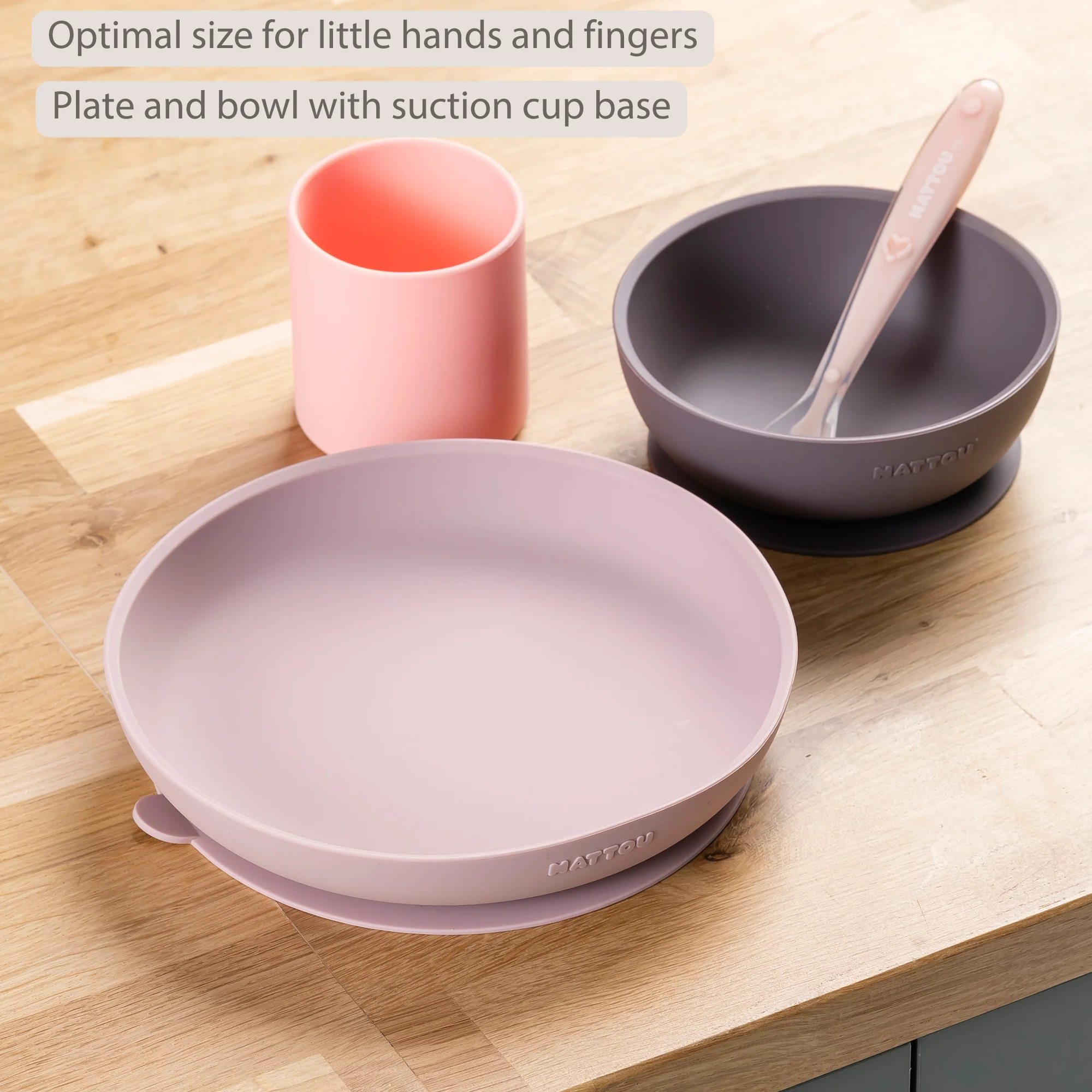 Silicone children’s tableware – 4-piece baby tableware – Pink and Aubergine - Image 32