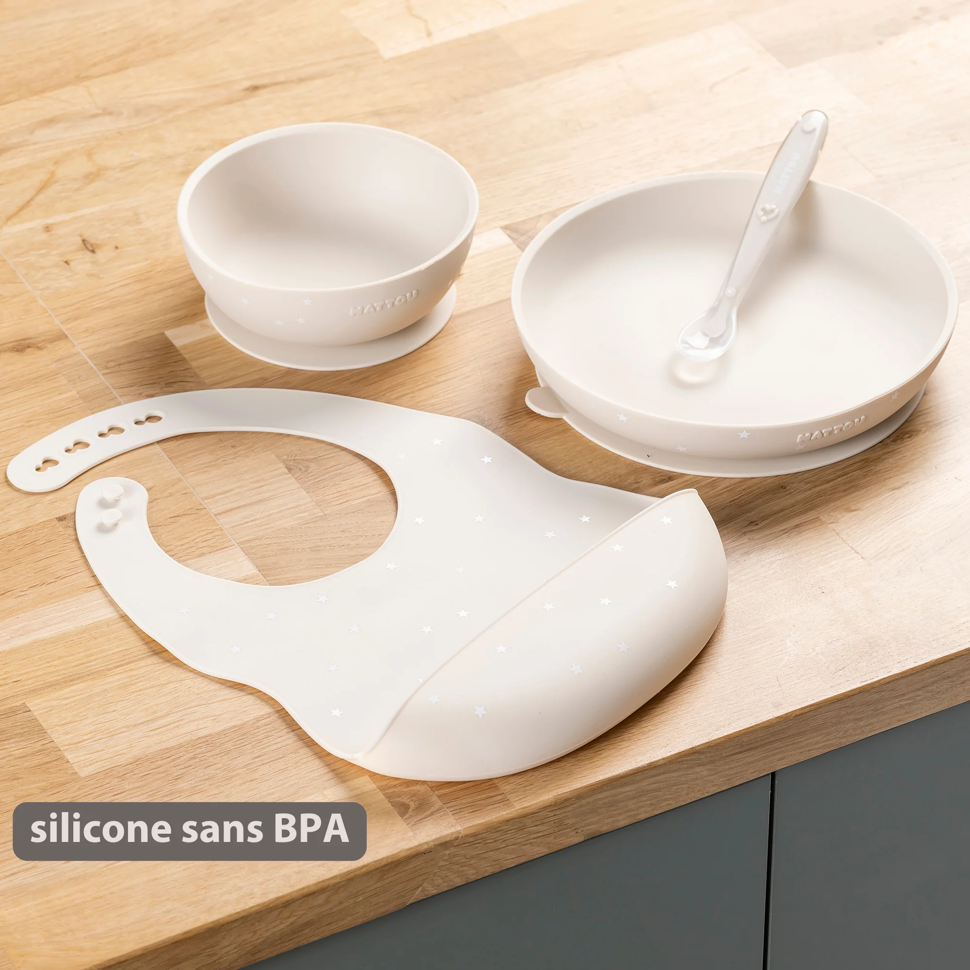 Silicone tableware – Children’s tableware – Bib – Baby tableware – Clay with stars - Image 14
