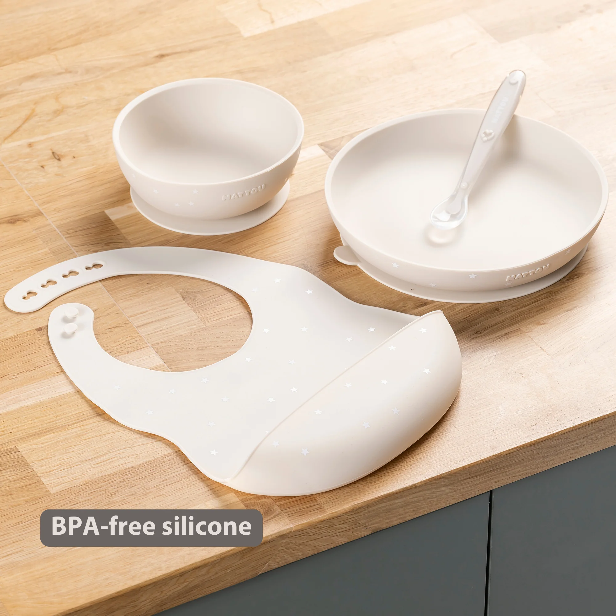 Silicone tableware – Children’s tableware – Bib – Baby tableware – Clay with stars - Image 24