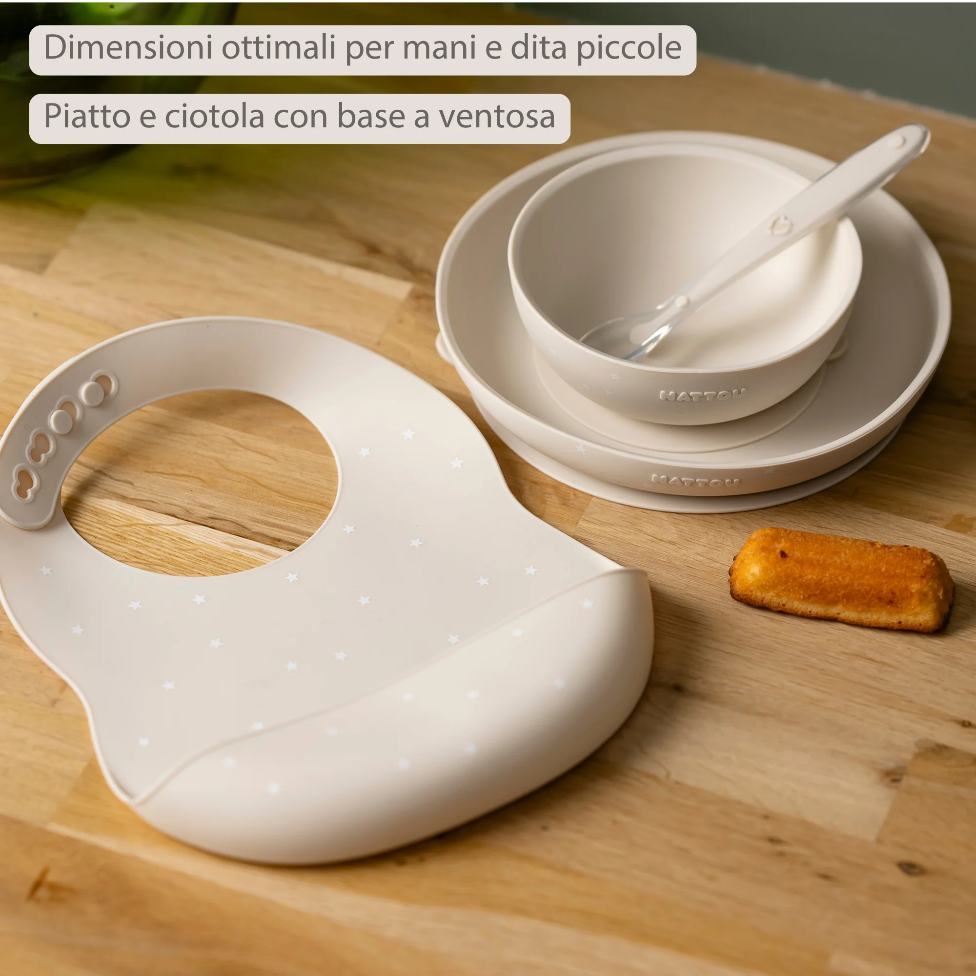 Silicone tableware – Children’s tableware – Bib – Baby tableware – Clay with stars - Image 3