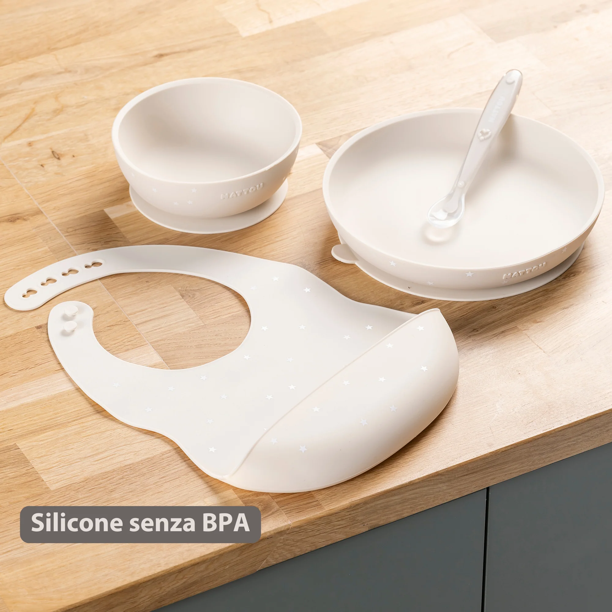 Silicone tableware – Children’s tableware – Bib – Baby tableware – Clay with stars - Image 4