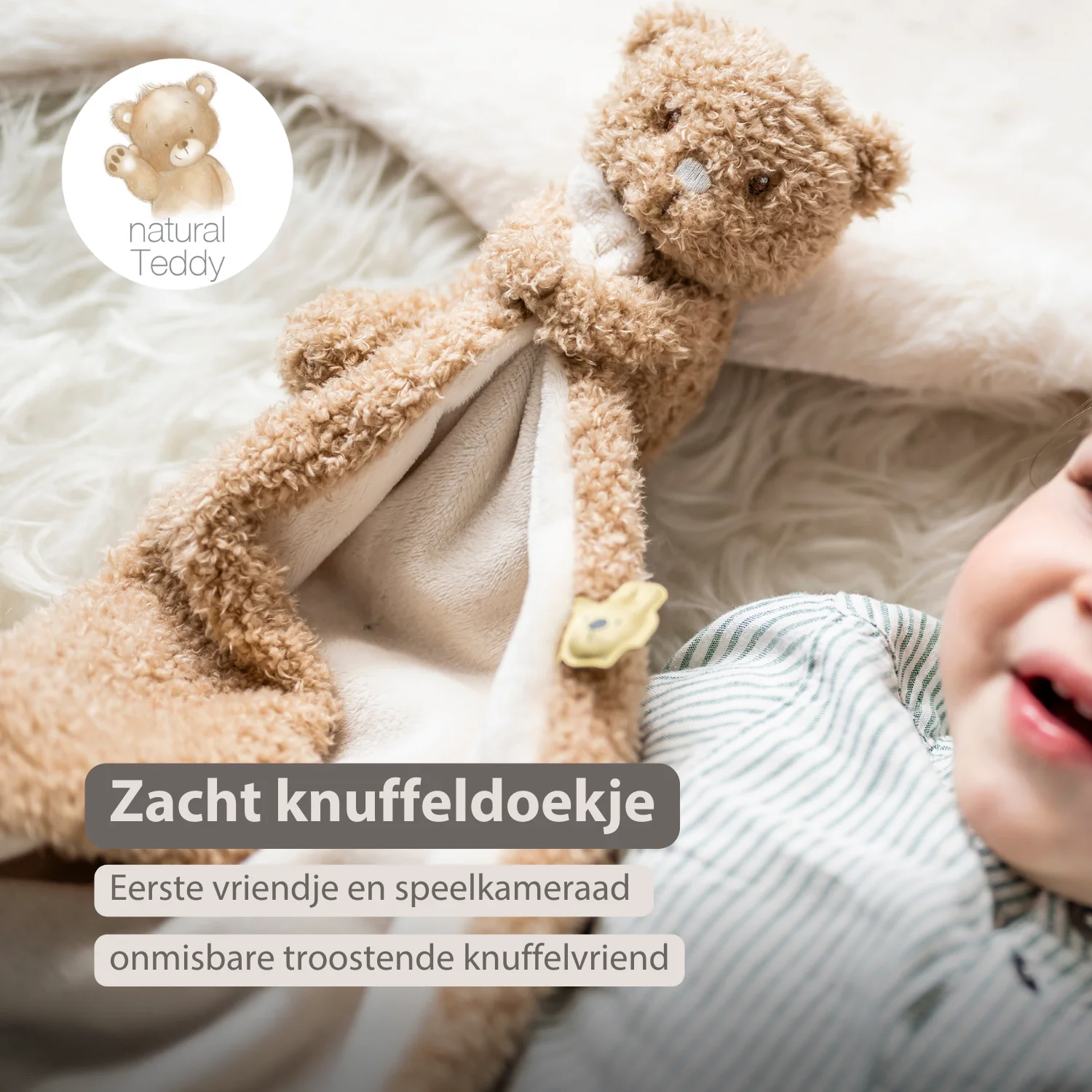 TEDDY Baby Comfort Blanket with Cuddle Toy – 27 x 27 cm – Doudou Bear – Beige - Image 17