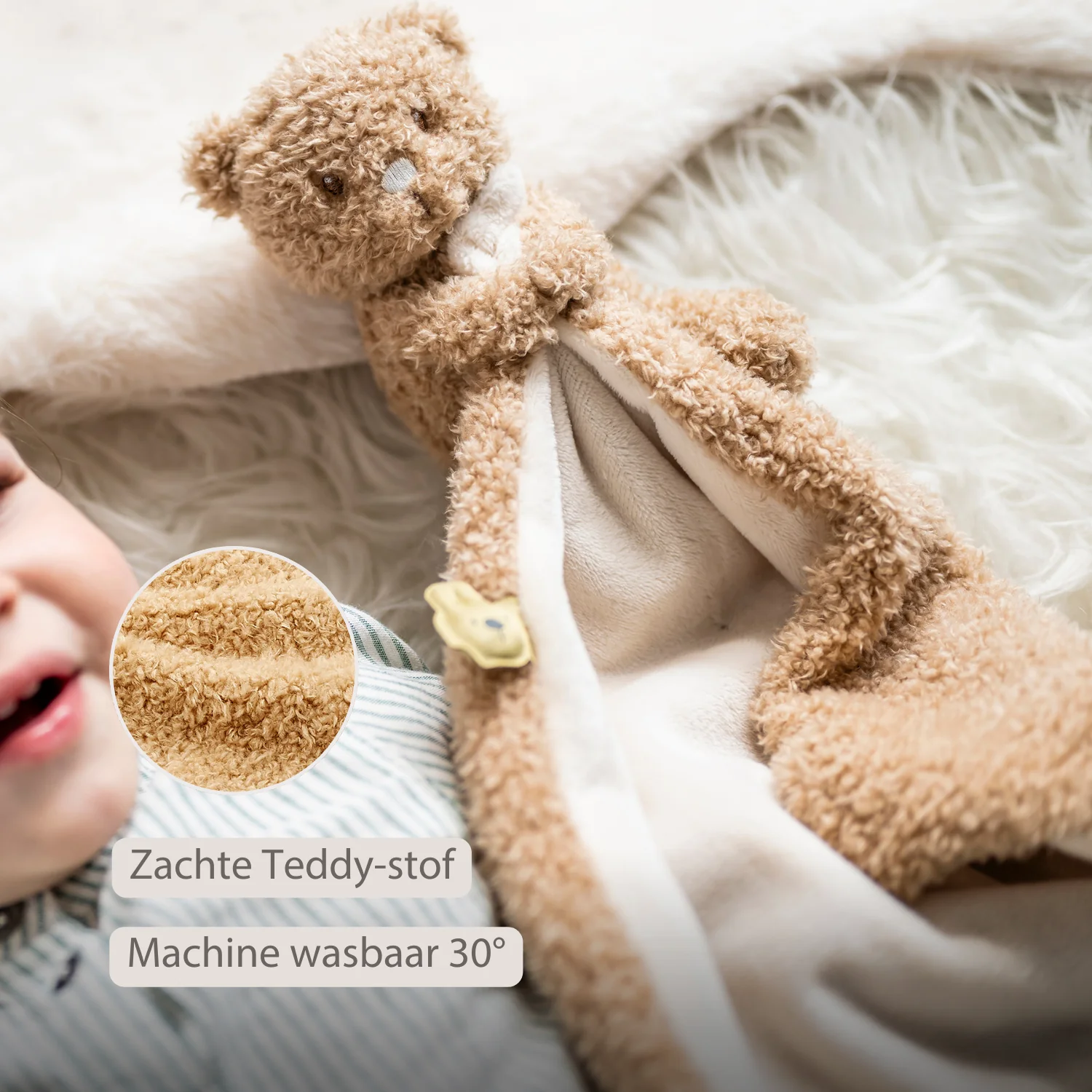 TEDDY Baby Comfort Blanket with Cuddle Toy – 27 x 27 cm – Doudou Bear – Beige - Image 19