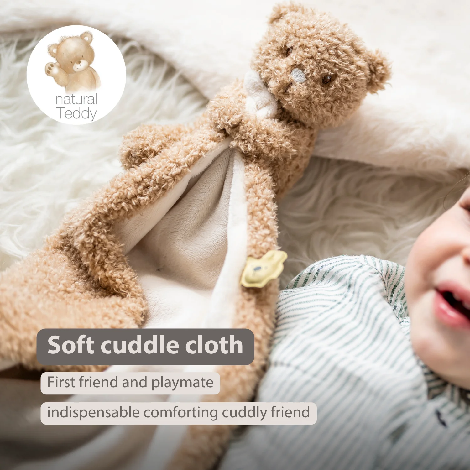 TEDDY Baby Comfort Blanket with Cuddle Toy – 27 x 27 cm – Doudou Bear – Beige - Image 22