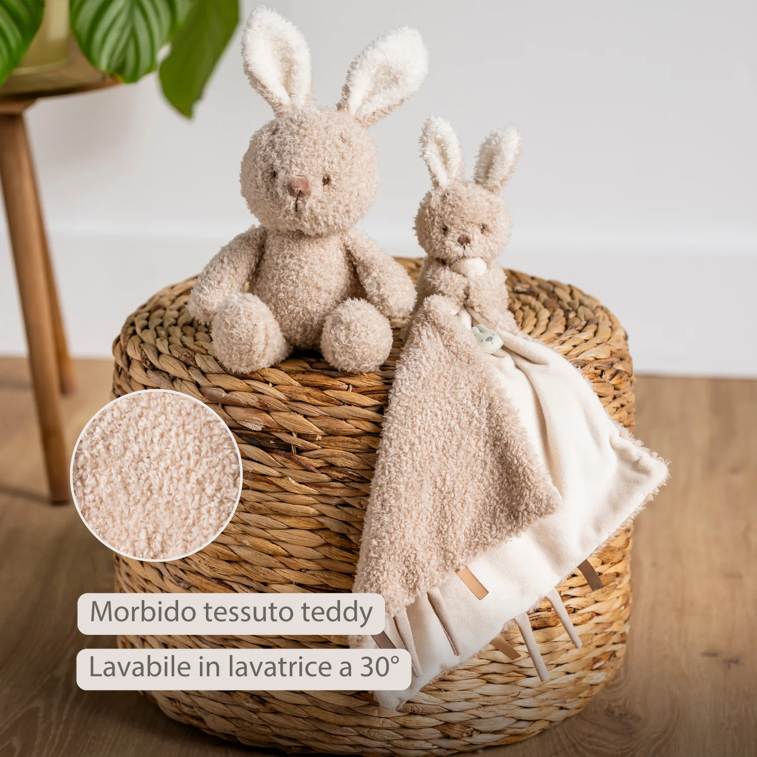 TEDDY Baby Comfort Blanket with Cuddle Toy – 27 x 27 cm – Doudou Bunny – Beige - Image 10
