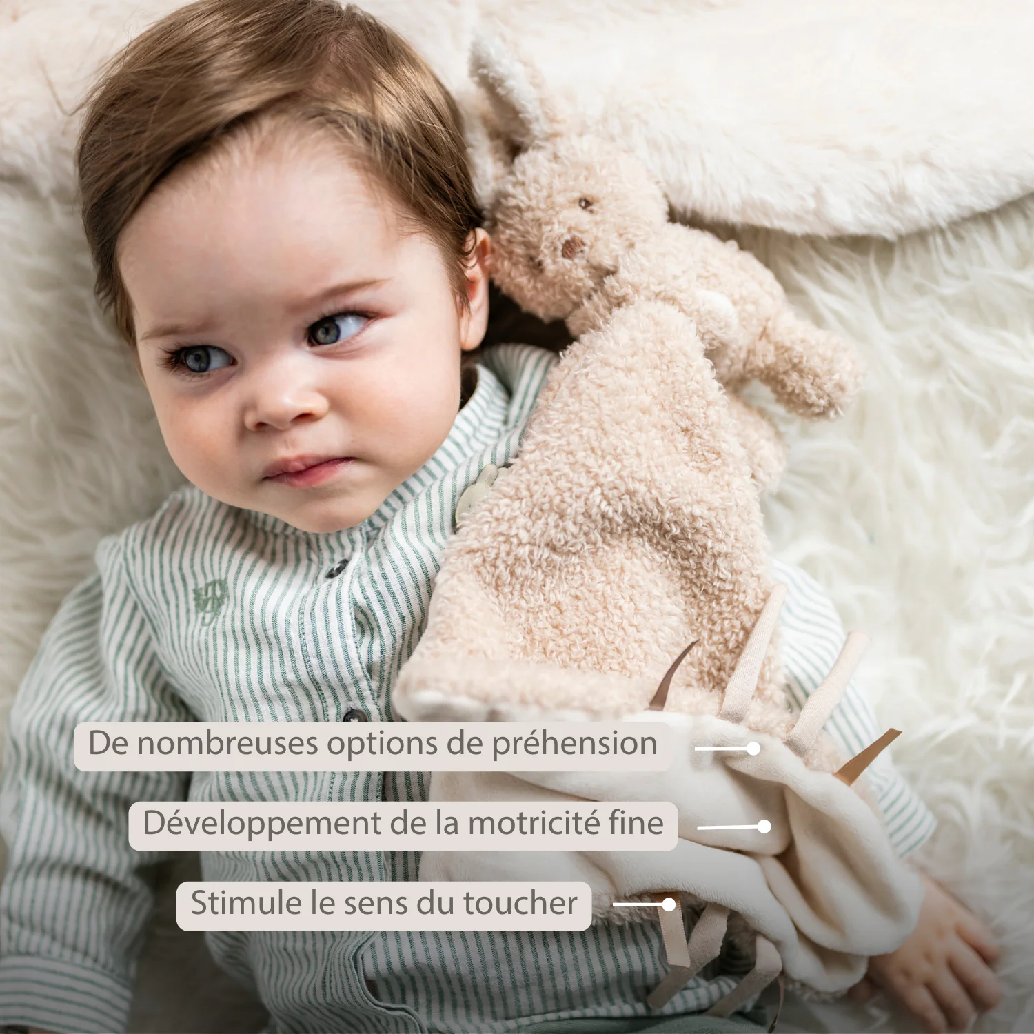 TEDDY Baby Comfort Blanket with Cuddle Toy – 27 x 27 cm – Doudou Bunny – Beige - Image 15