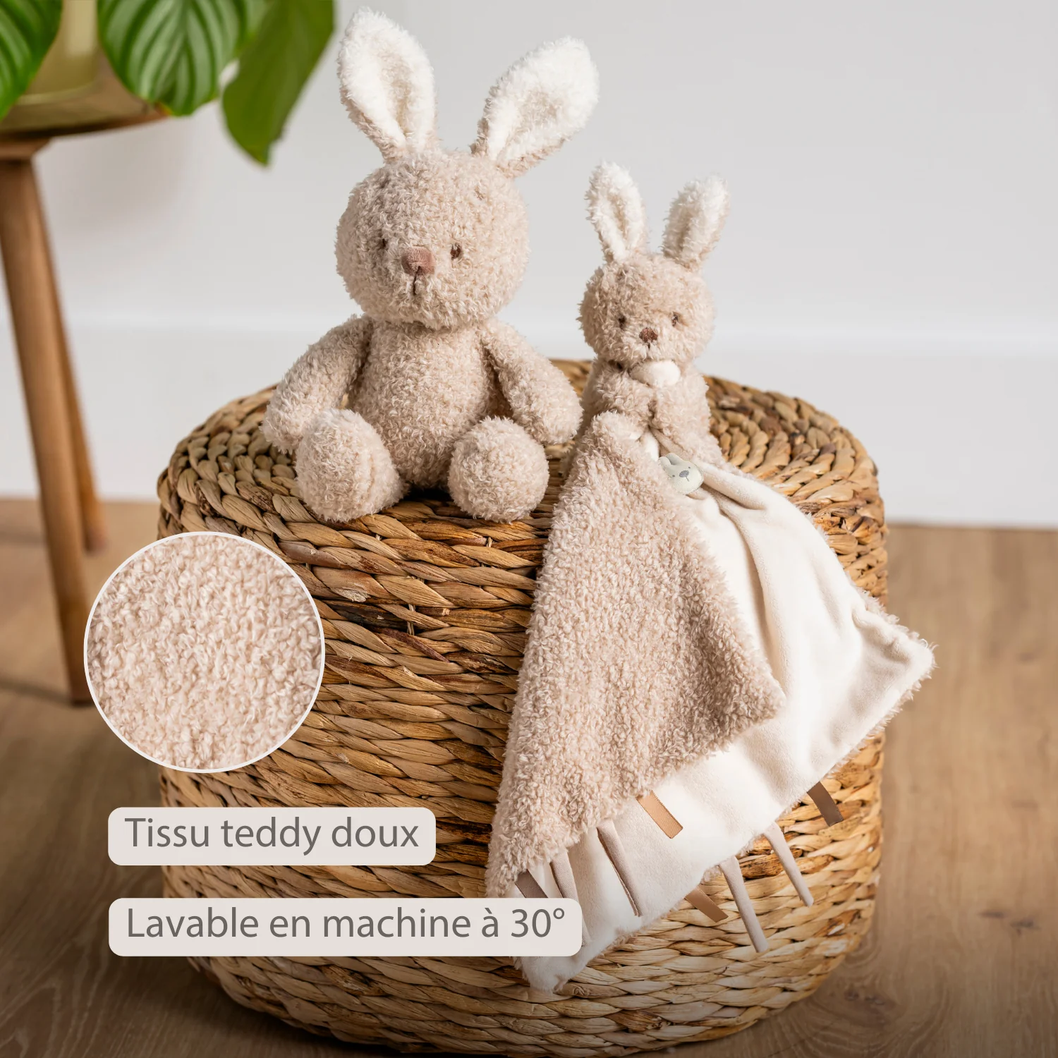 TEDDY Baby Comfort Blanket with Cuddle Toy – 27 x 27 cm – Doudou Bunny – Beige - Image 16