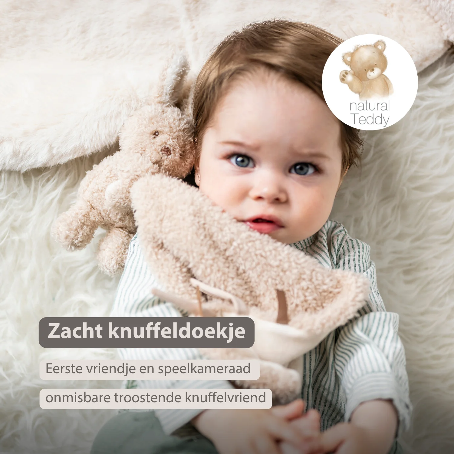 TEDDY Baby Comfort Blanket with Cuddle Toy – 27 x 27 cm – Doudou Bunny – Beige - Image 20