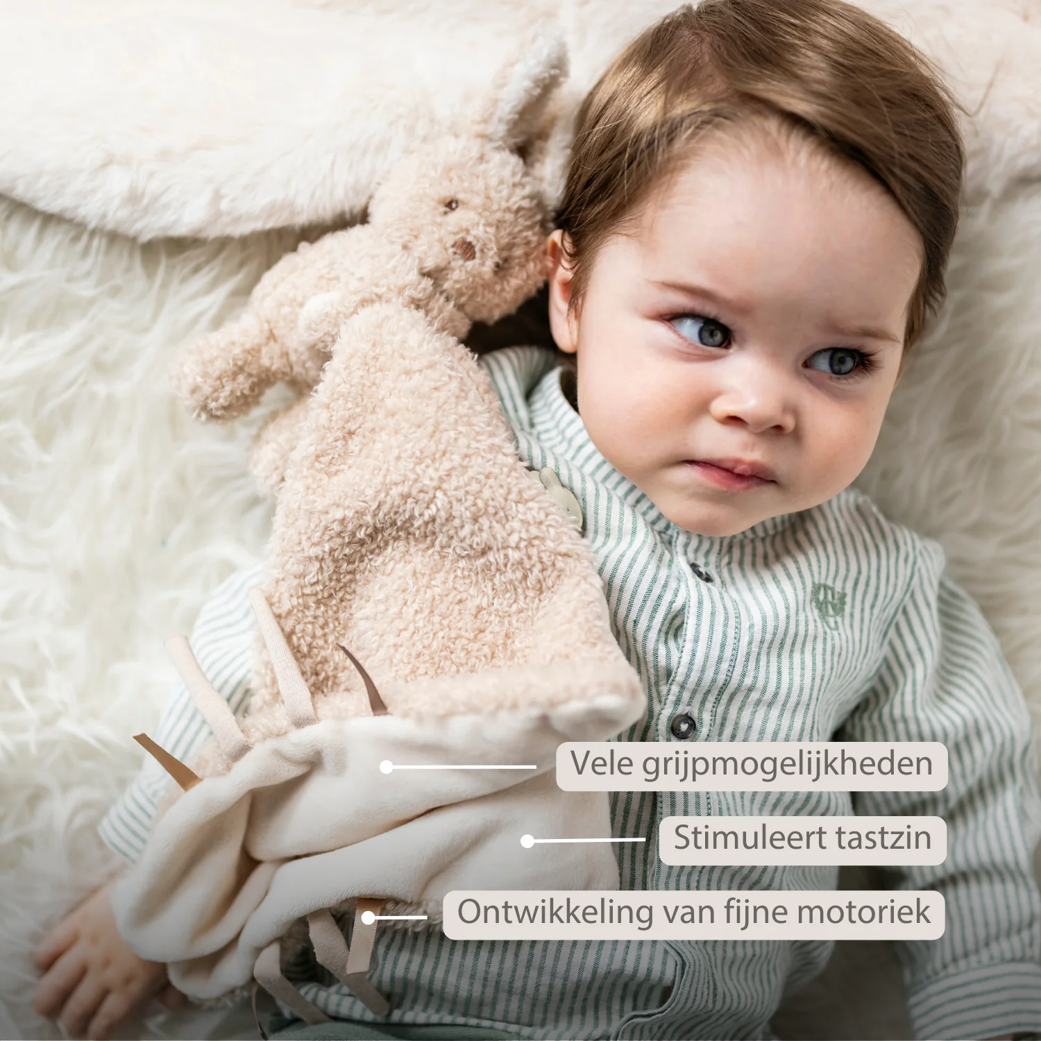 TEDDY Baby Comfort Blanket with Cuddle Toy – 27 x 27 cm – Doudou Bunny – Beige - Image 21