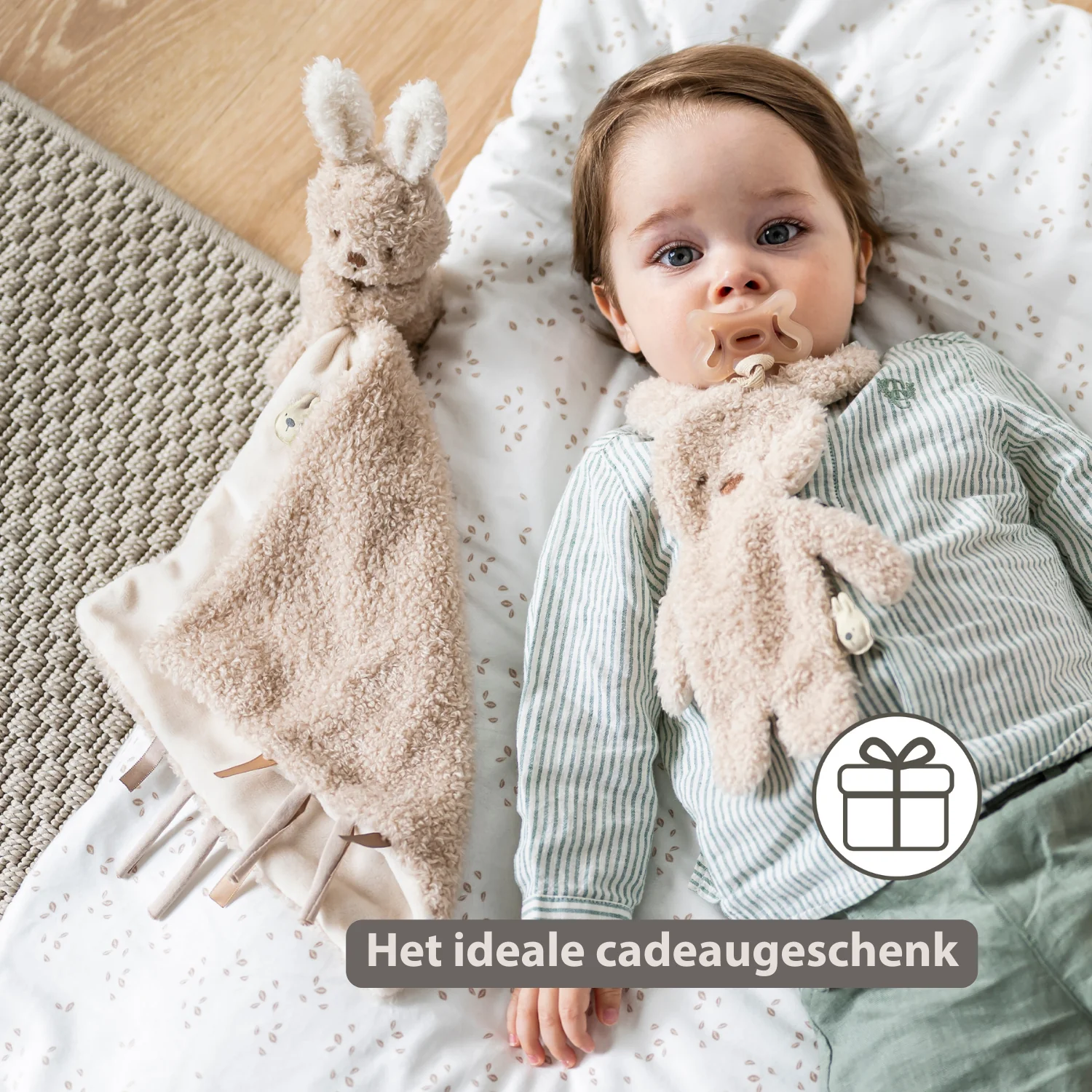 TEDDY Baby Comfort Blanket with Cuddle Toy – 27 x 27 cm – Doudou Bunny – Beige - Image 24