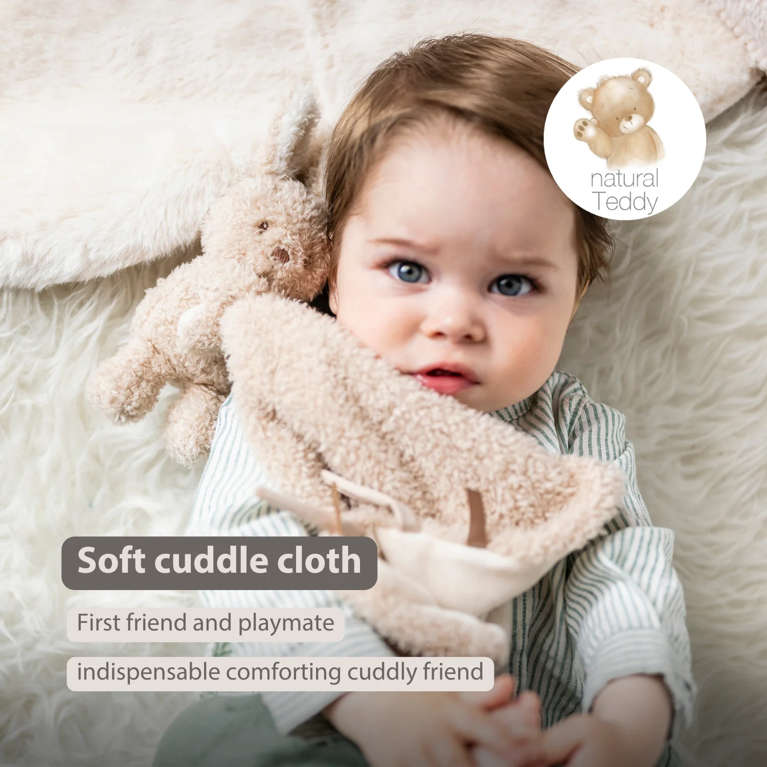 TEDDY Baby Comfort Blanket with Cuddle Toy – 27 x 27 cm – Doudou Bunny – Beige - Image 26