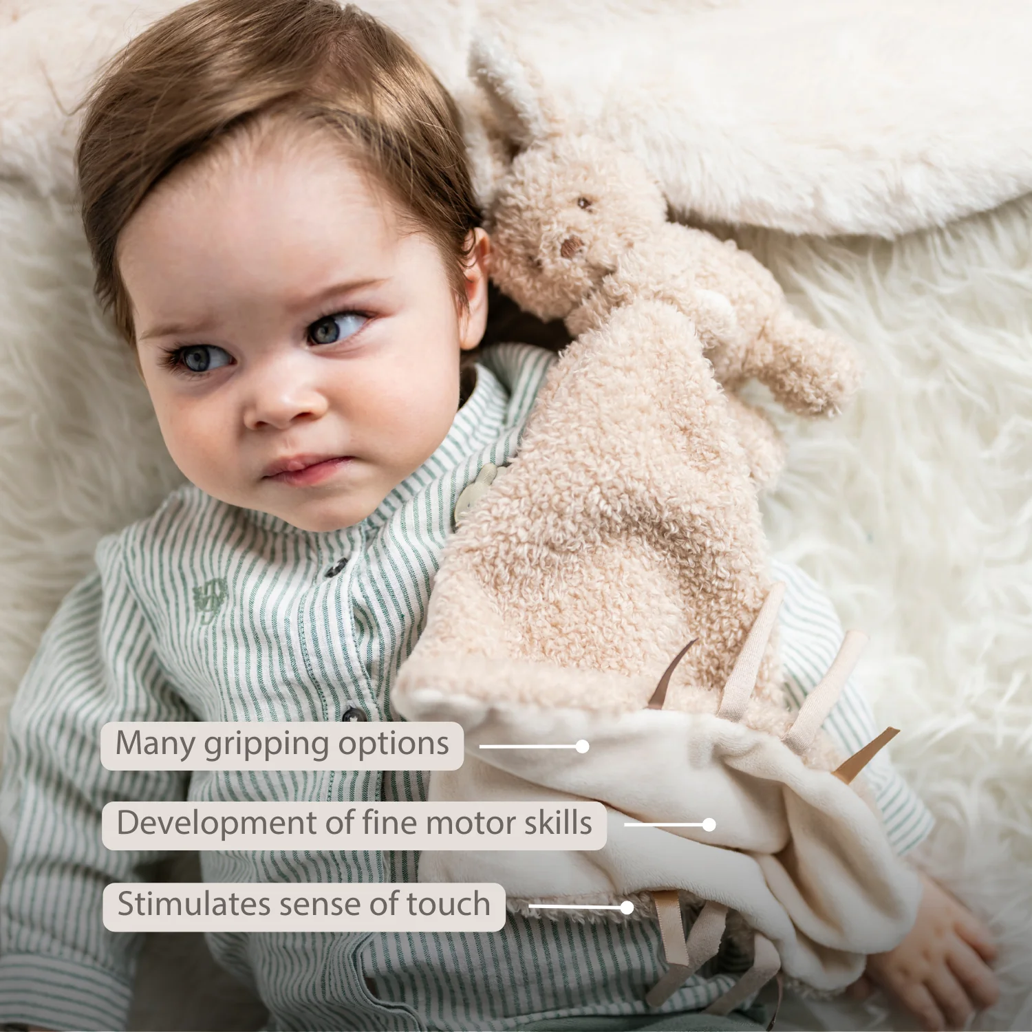 TEDDY Baby Comfort Blanket with Cuddle Toy – 27 x 27 cm – Doudou Bunny – Beige - Image 27