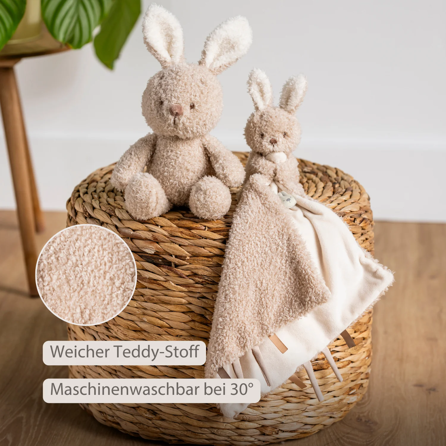 TEDDY Baby Comfort Blanket with Cuddle Toy – 27 x 27 cm – Doudou Bunny – Beige - Image 4