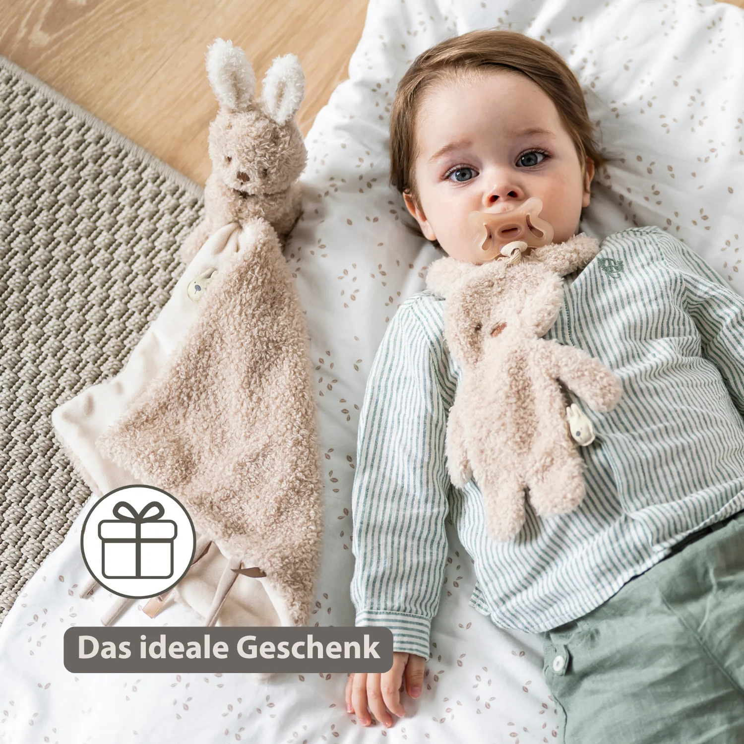 TEDDY Baby Comfort Blanket with Cuddle Toy – 27 x 27 cm – Doudou Bunny – Beige - Image 6