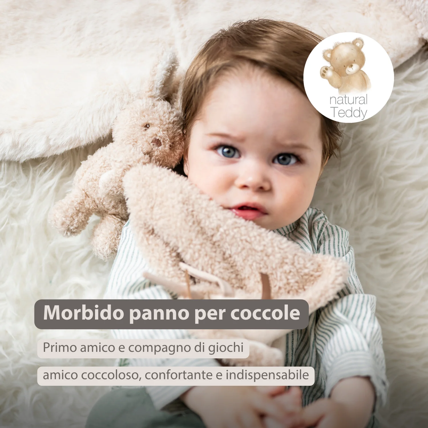 TEDDY Baby Comfort Blanket with Cuddle Toy – 27 x 27 cm – Doudou Bunny – Beige - Image 8