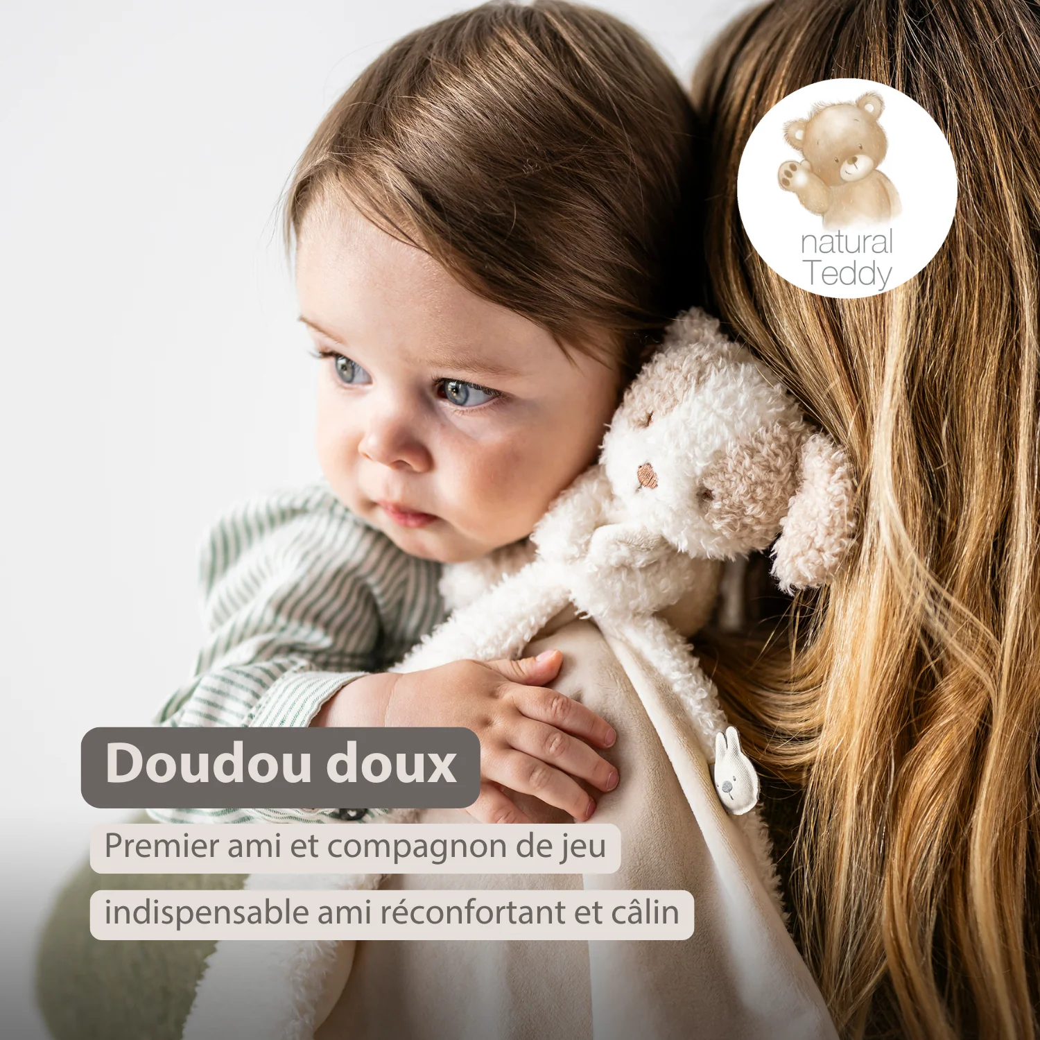 TEDDY Baby Comfort Blanket with Cuddle Toy – 27 x 27 cm – Doudou Dog – Beige - Image 14