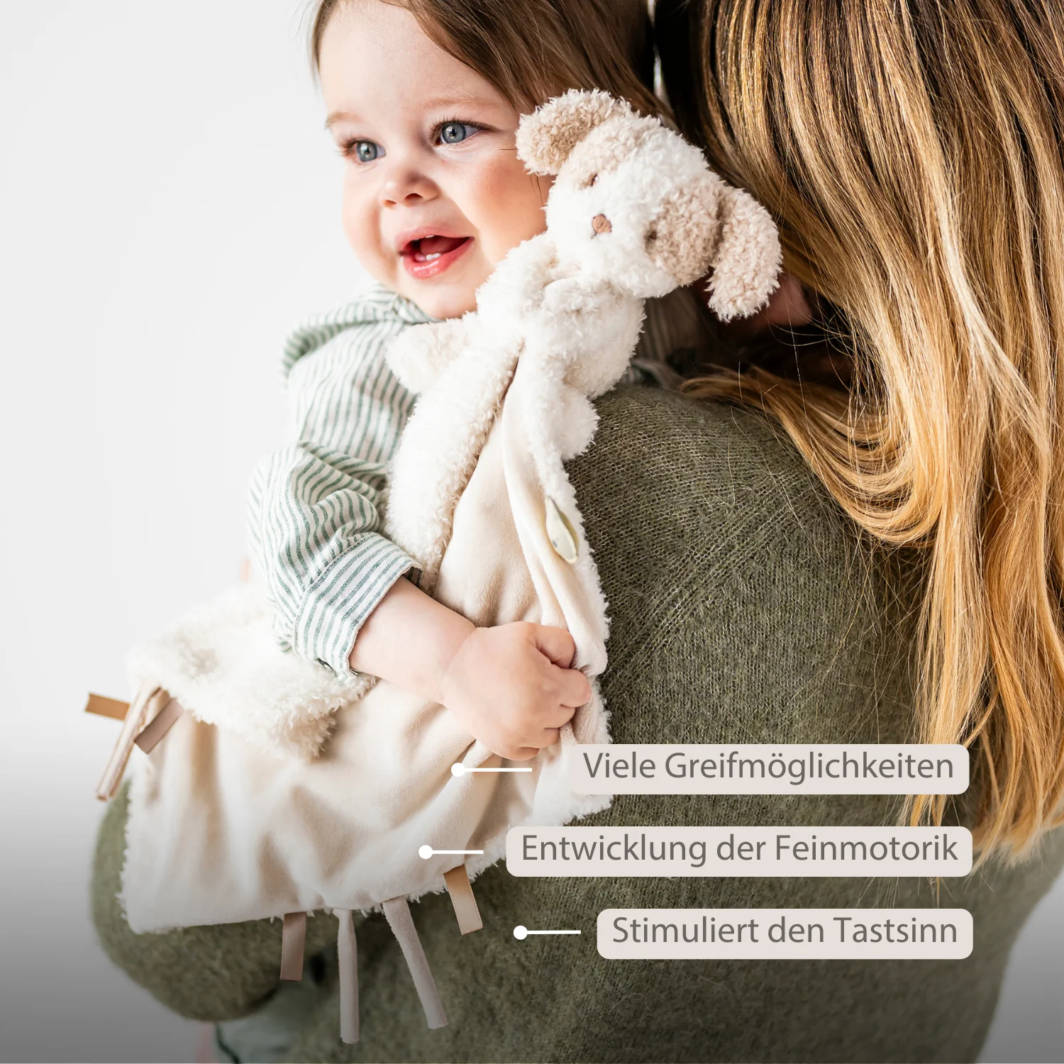 TEDDY Baby Comfort Blanket with Cuddle Toy – 27 x 27 cm – Doudou Dog – Beige - Image 3