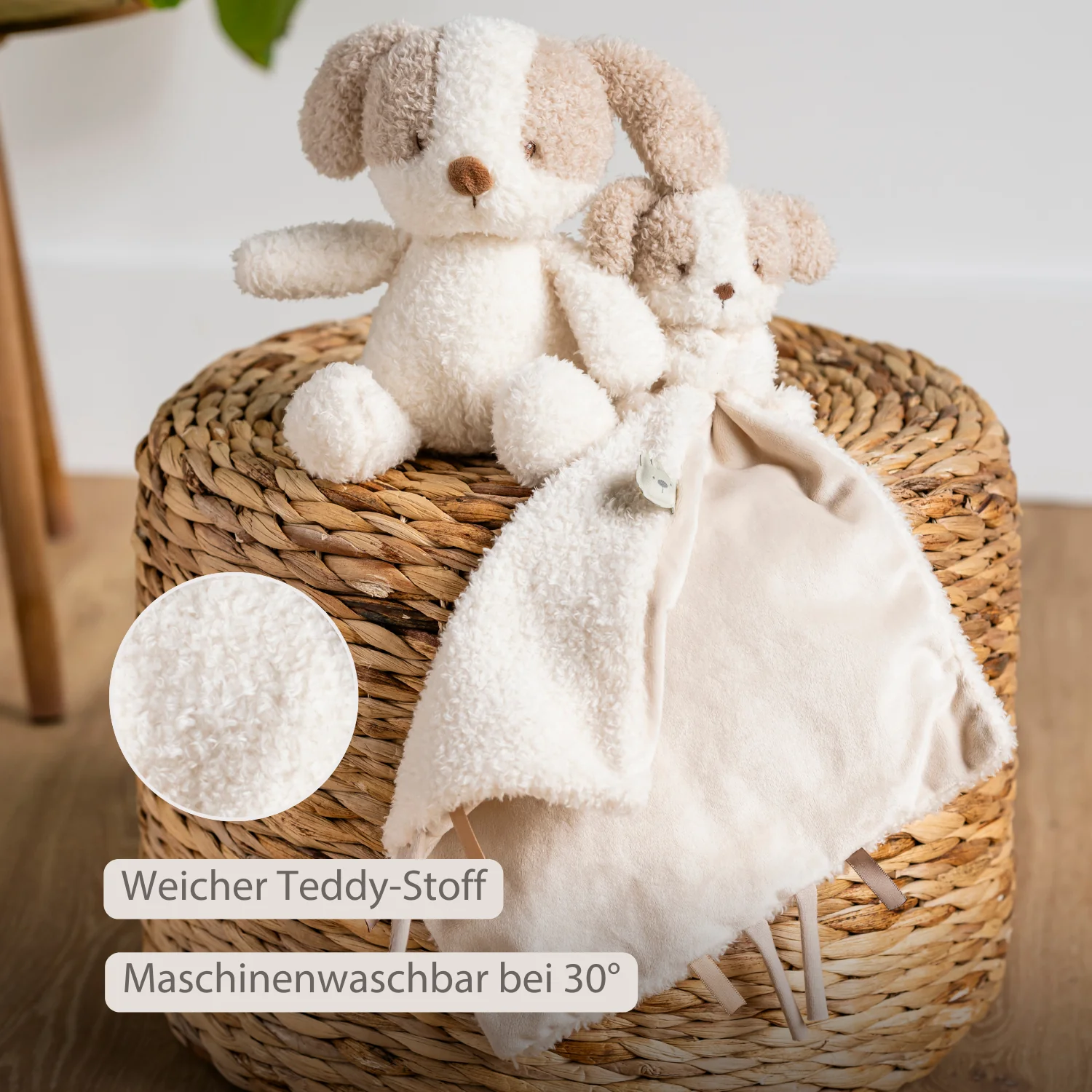 TEDDY Baby Comfort Blanket with Cuddle Toy – 27 x 27 cm – Doudou Dog – Beige - Image 4
