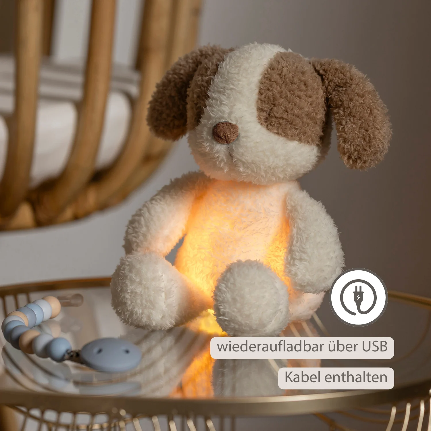 TEDDY Baby Night Light Dog – 25 cm – Soft Baby Plush – Beige - Image 7