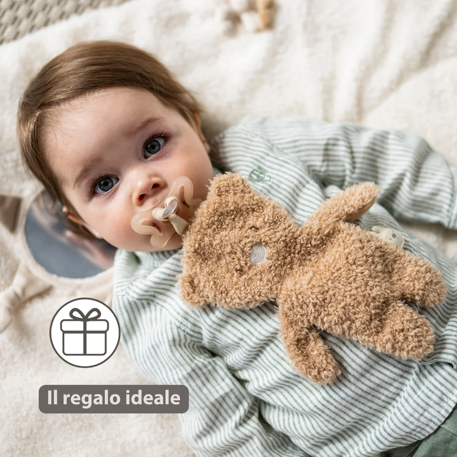 TEDDY Baby Pacifier Cloth – 26 cm – Bear Doudou as Pacifier Holder – Beige - Image 12