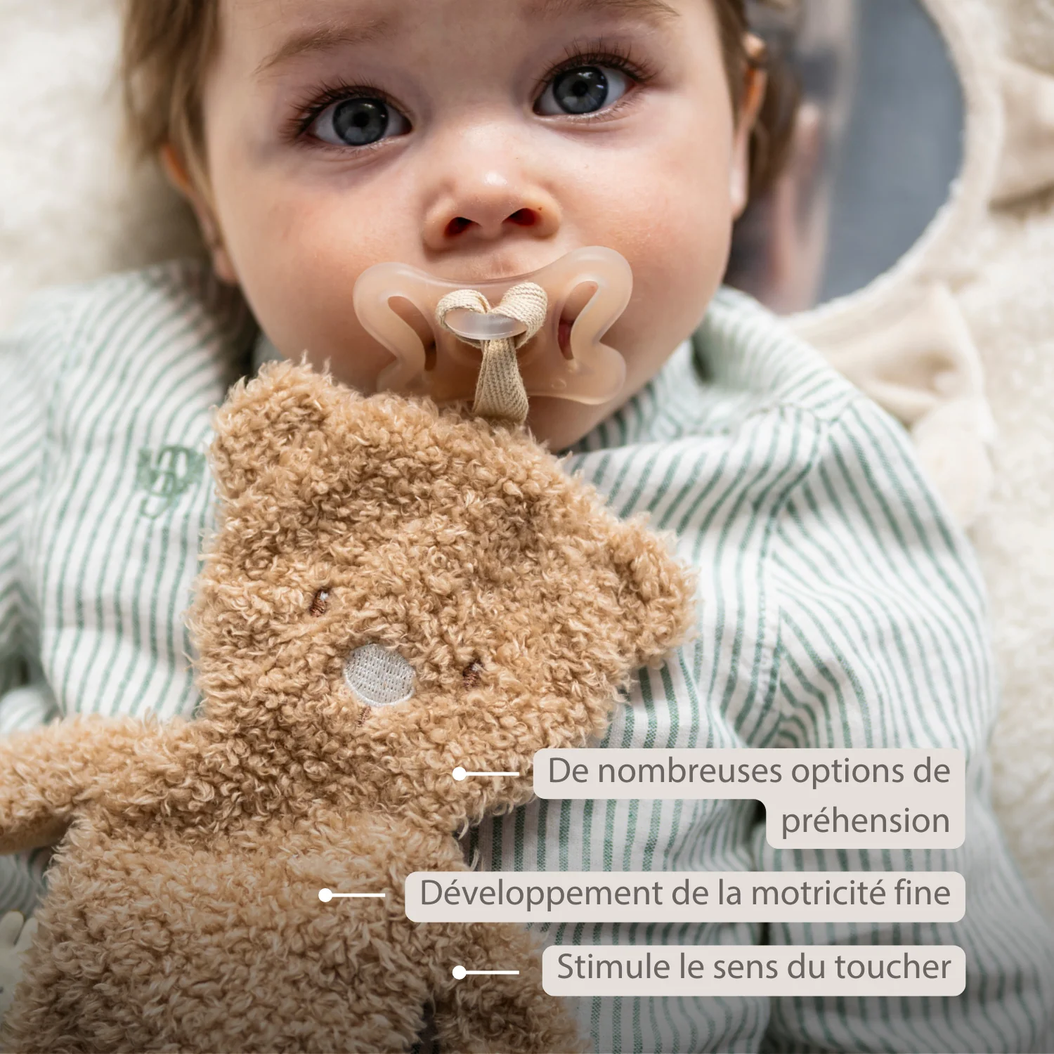 TEDDY Baby Pacifier Cloth – 26 cm – Bear Doudou as Pacifier Holder – Beige - Image 15