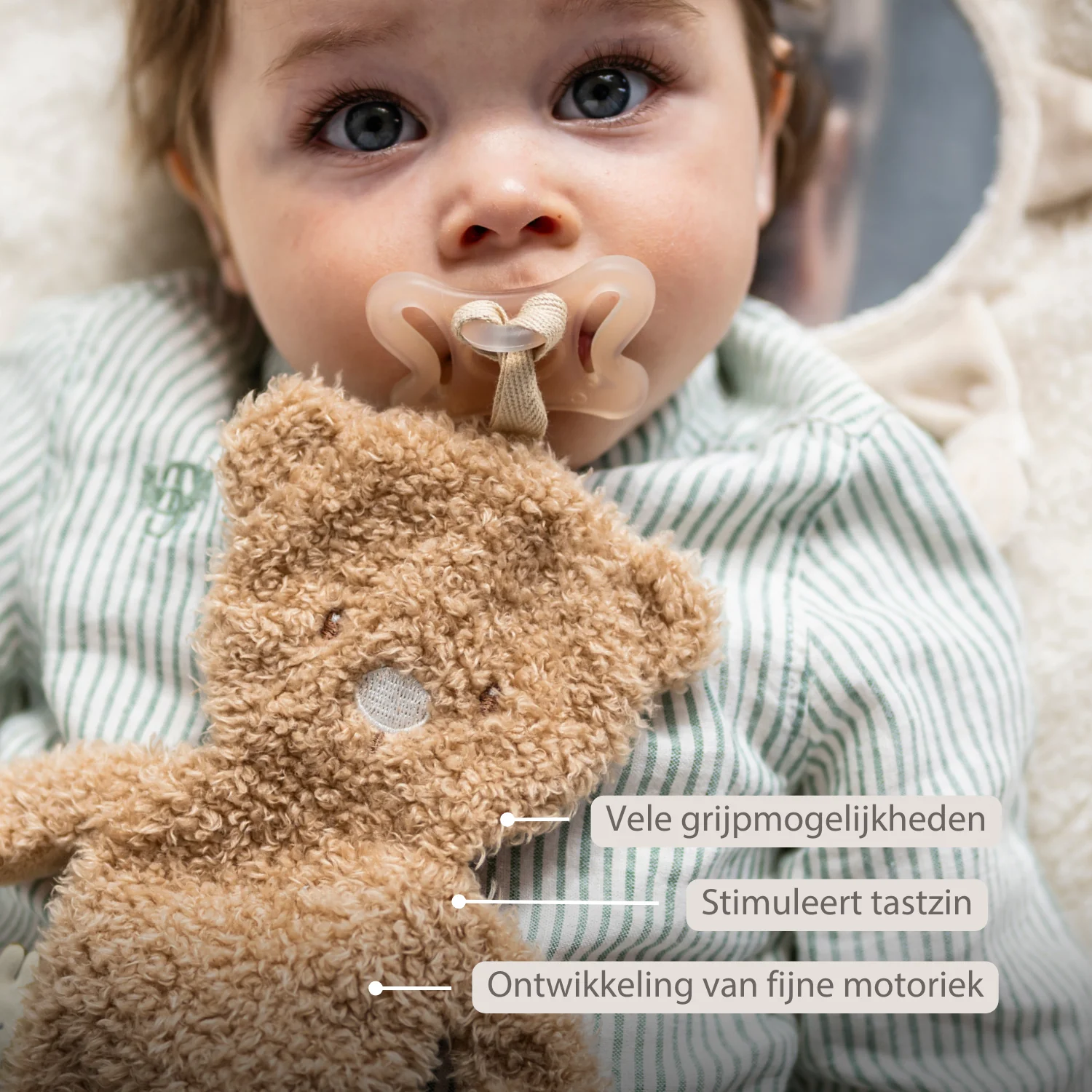 TEDDY Baby Pacifier Cloth – 26 cm – Bear Doudou as Pacifier Holder – Beige - Image 21