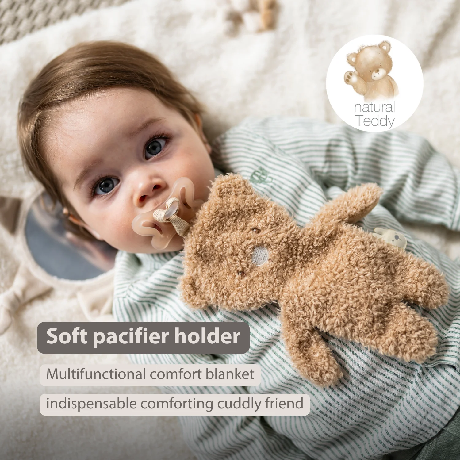 TEDDY Baby Pacifier Cloth – 26 cm – Bear Doudou as Pacifier Holder – Beige - Image 26